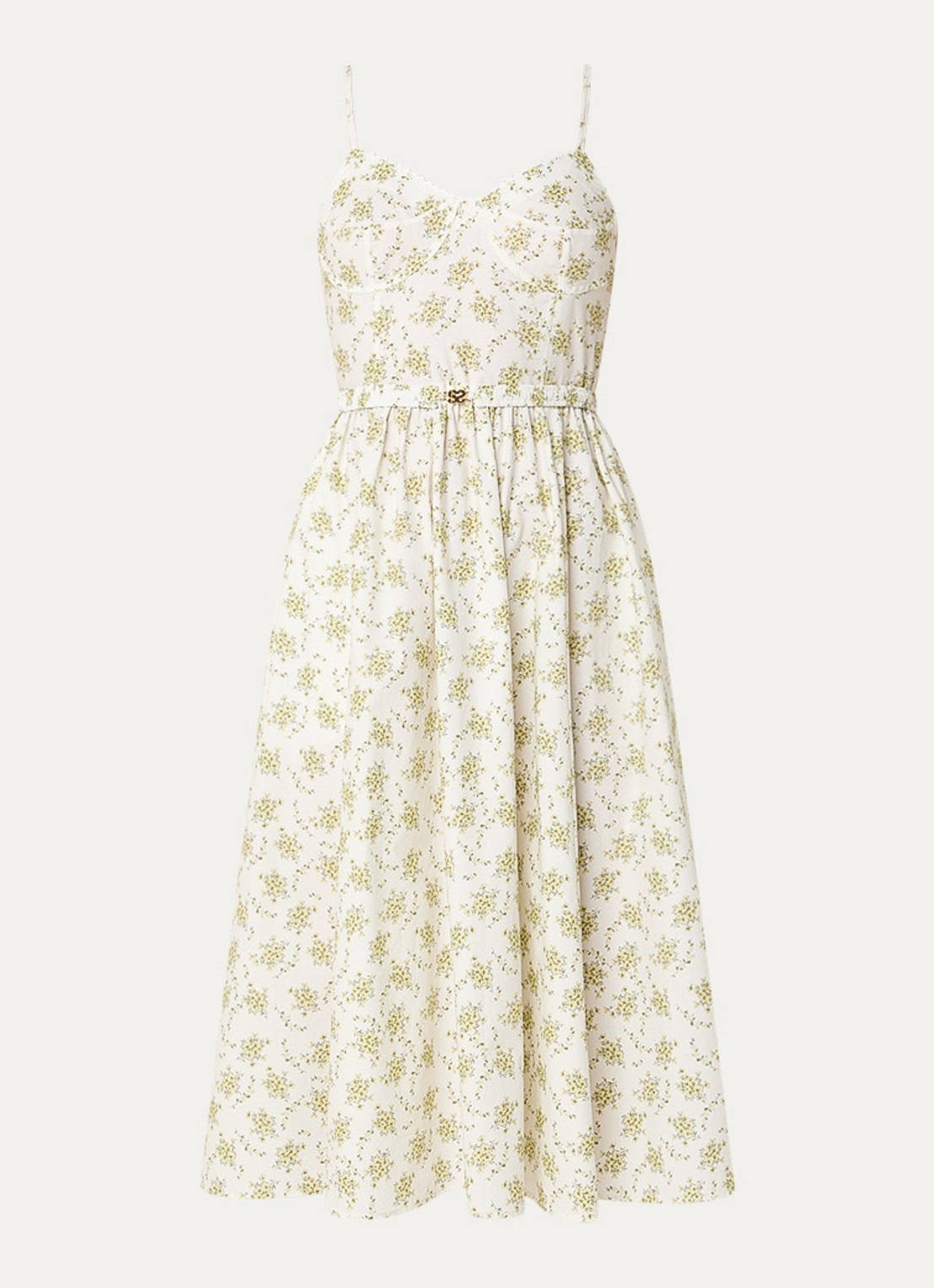 Sandro Midi jurk met bloemenprint en ceintuur - voorkant gebroken wit