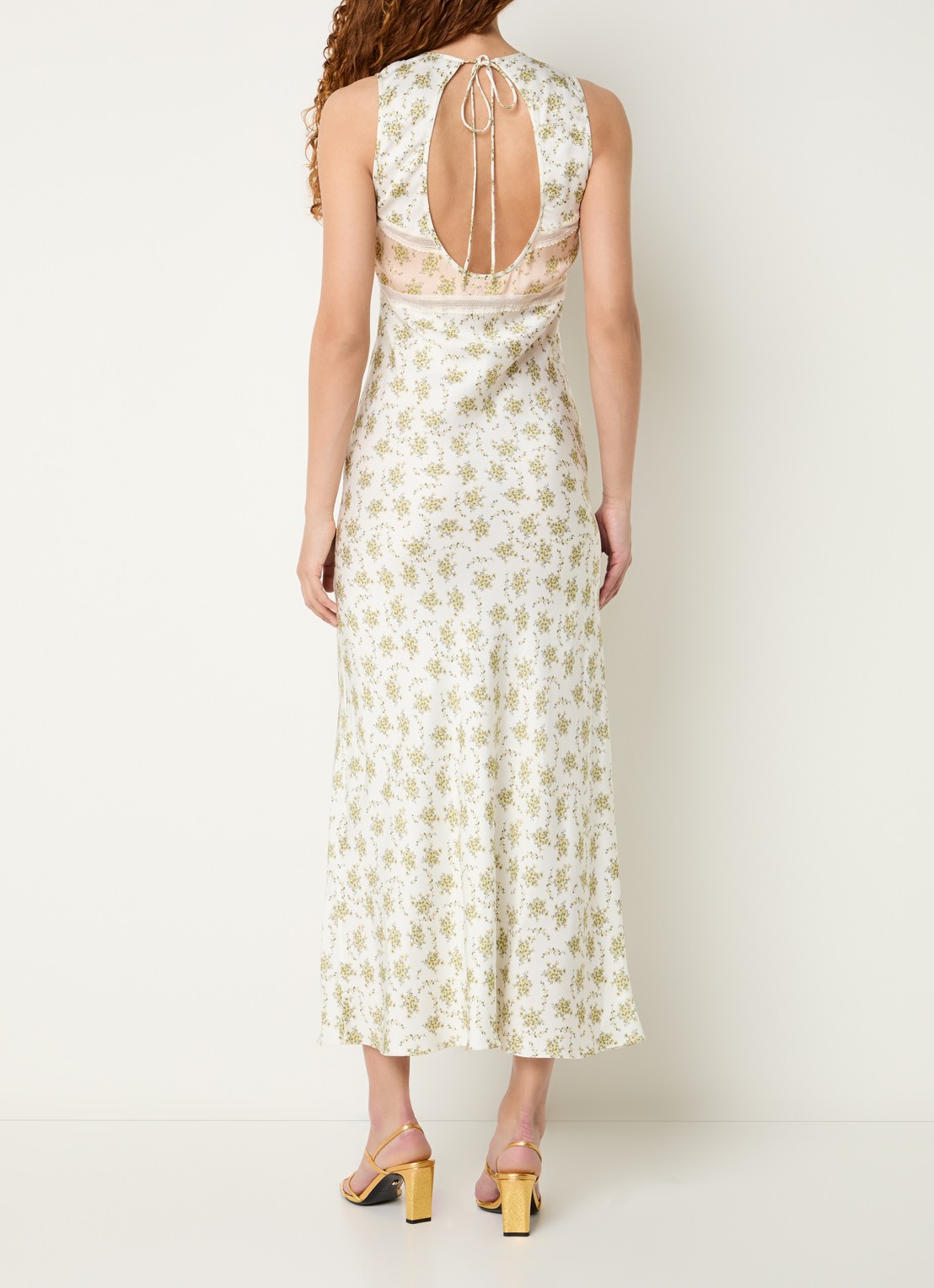 Sandro Midi jurk met bloemenprint en details van kant - achterkant 2 gebroken wit