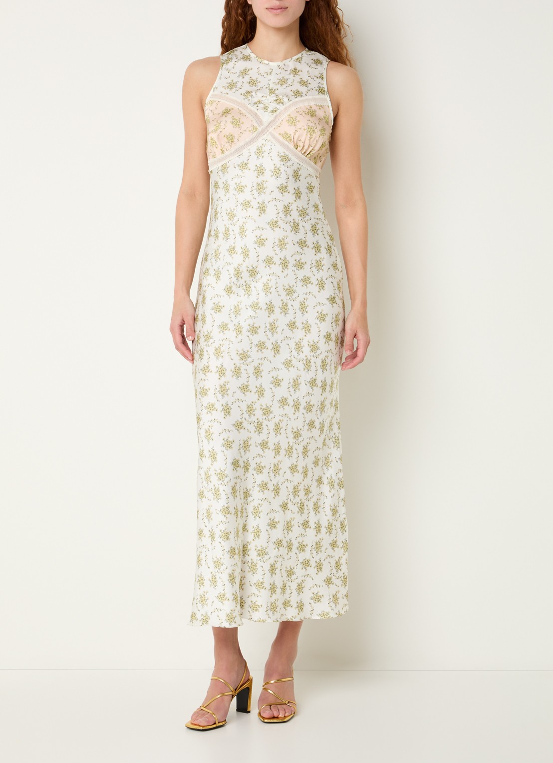 Sandro Midi jurk met bloemenprint en details van kant - detail gebroken wit
