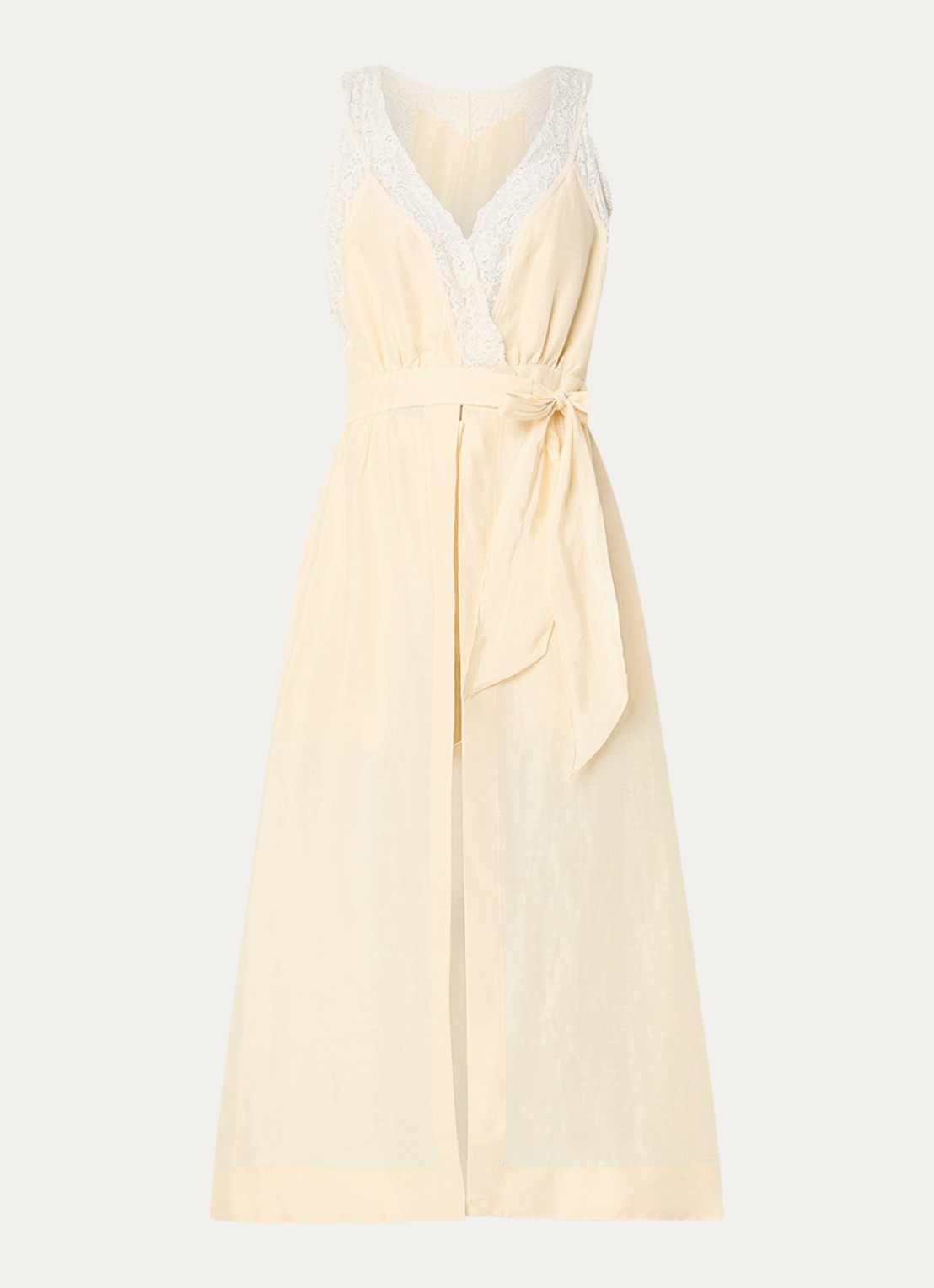 Sandro Midi jurk met ceintuur en broderie - voorkant 3 lichtgeel