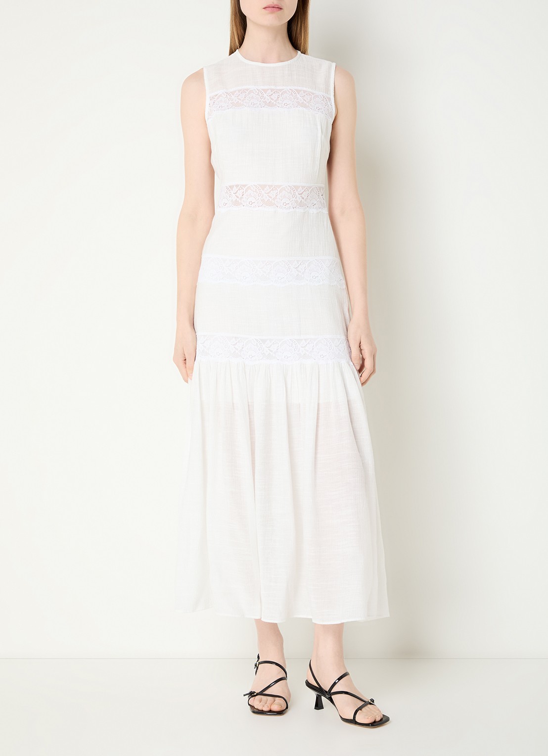 Sandro Midi jurk met details van kant - detail 4 gebroken wit