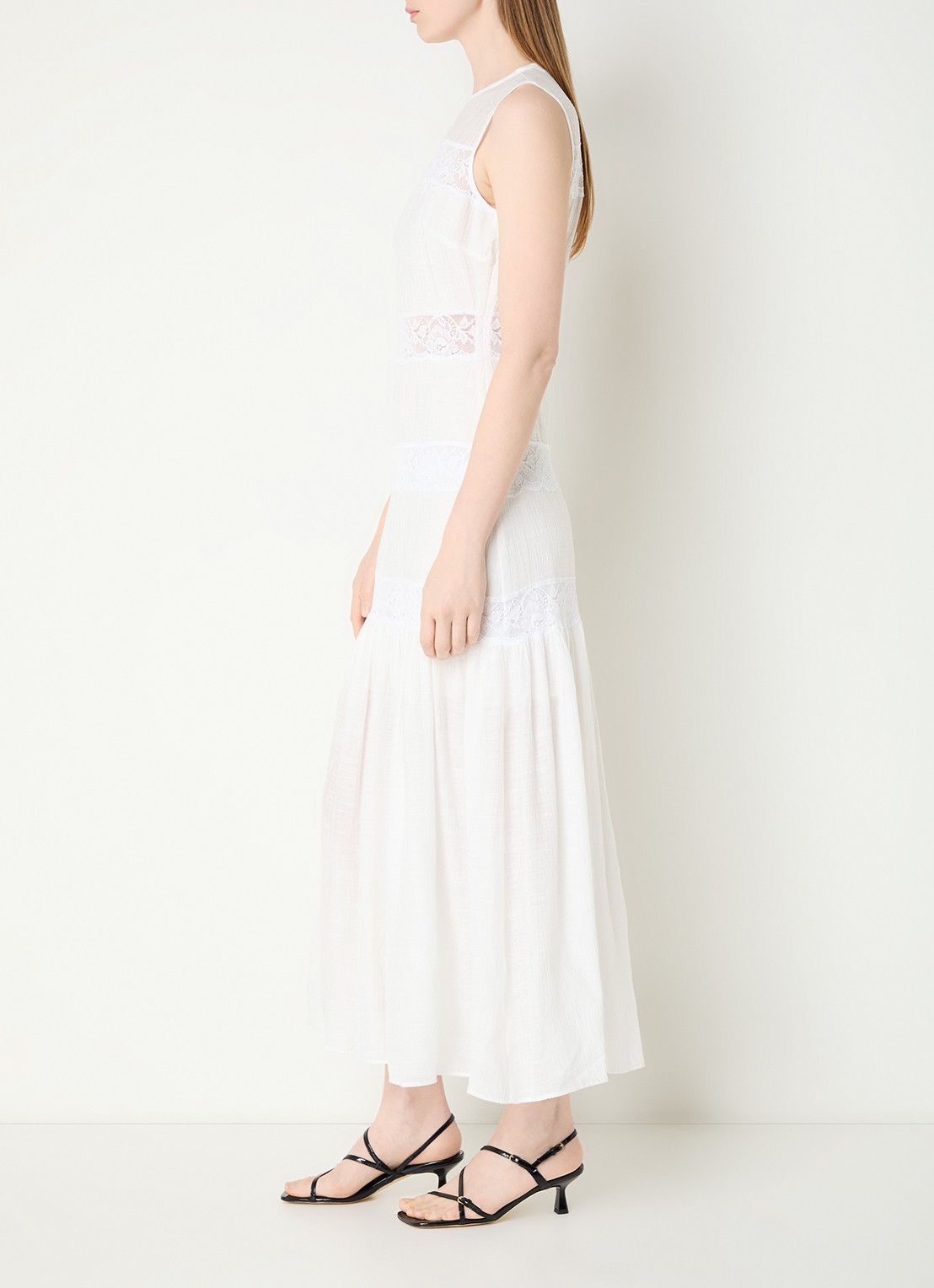Sandro Midi jurk met details van kant - voorkant 2 gebroken wit