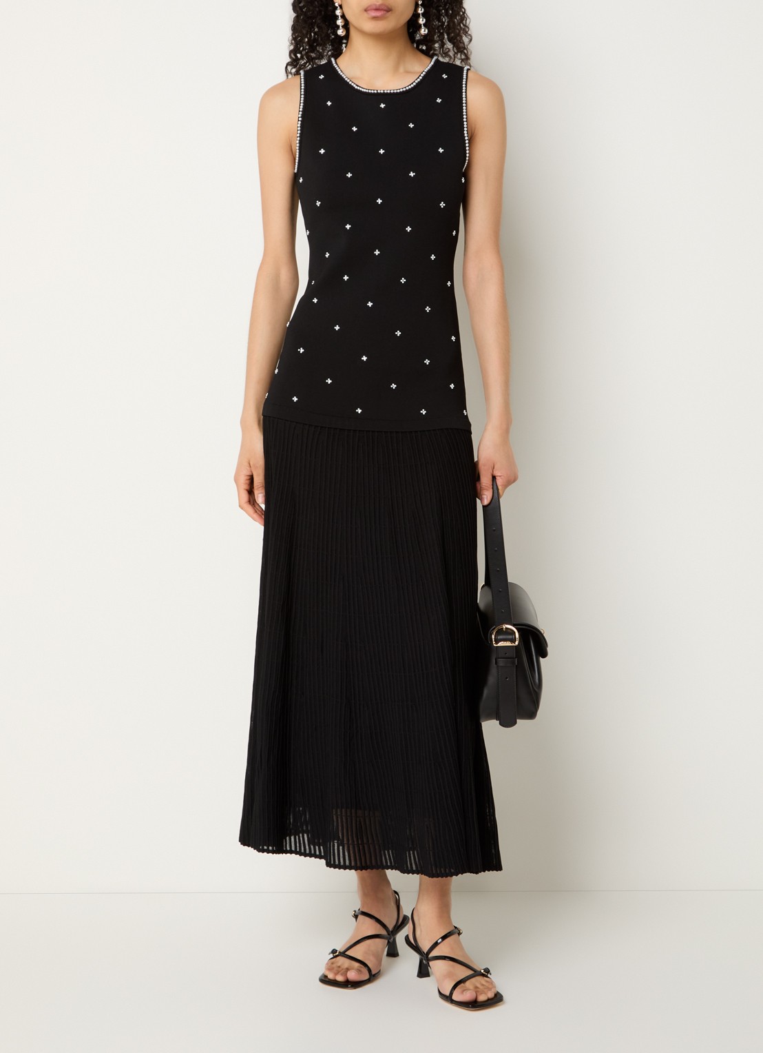 Sandro Midi jurk met imitatieparels - detail 3 zwart