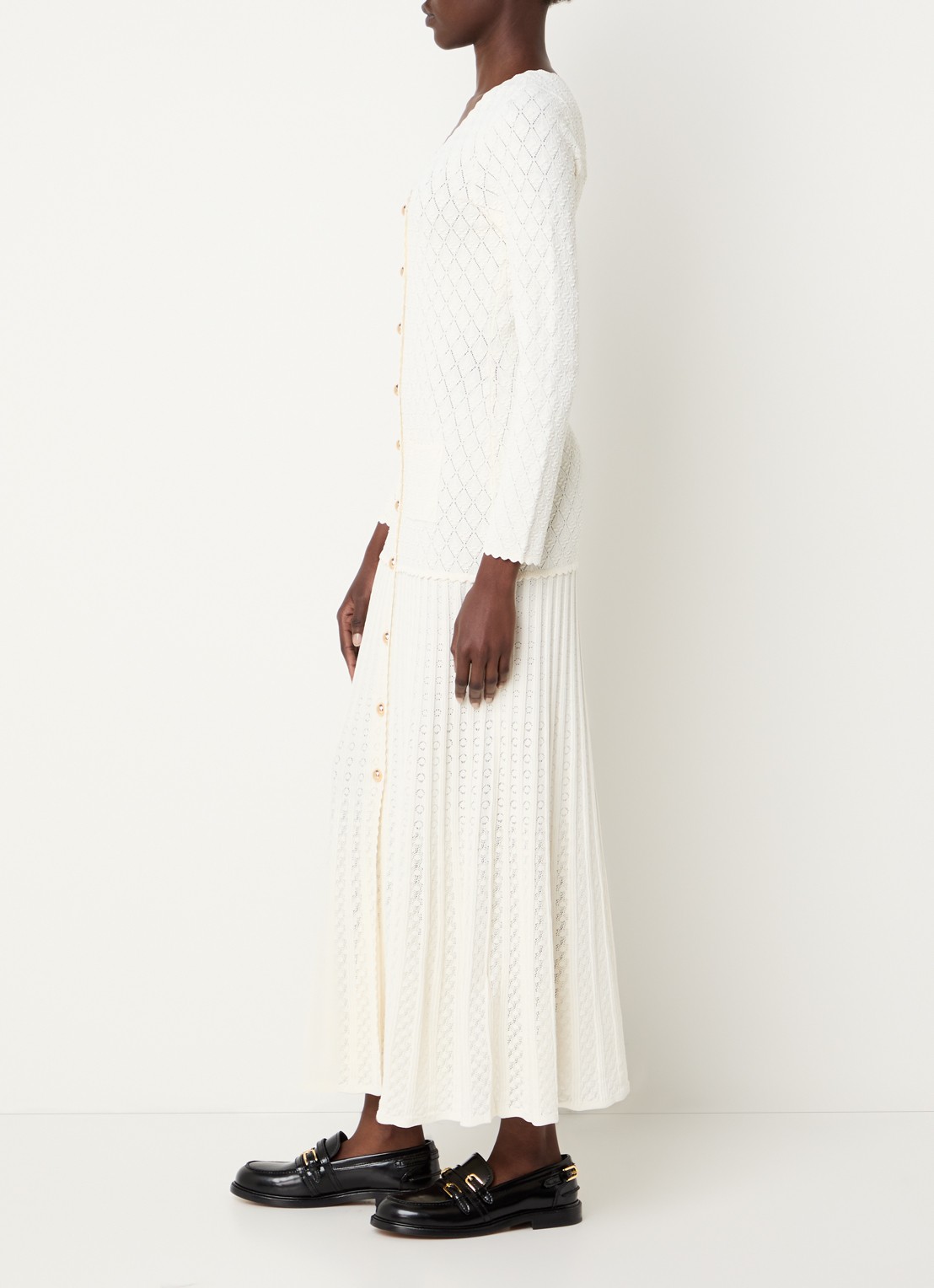 Sandro Midi jurk met opengewerkt dessin - voorkant 2 creme
