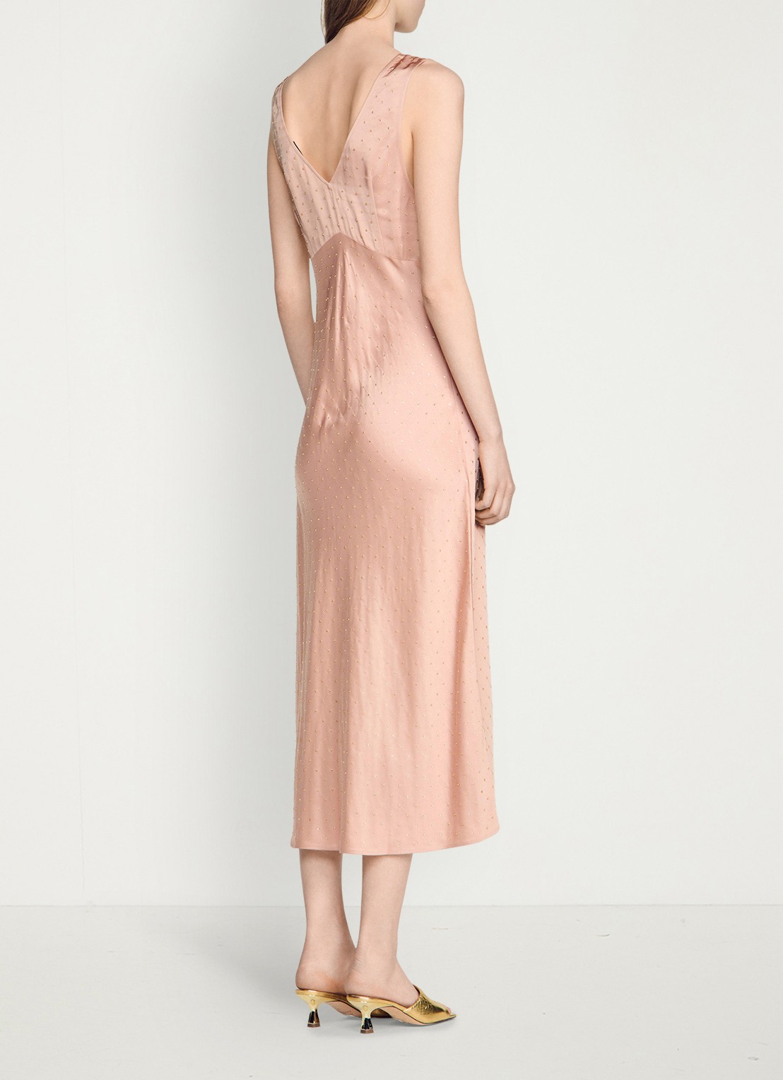 Sandro Midi jurk met pailletten en details van kant - achterkant 6 oudroze