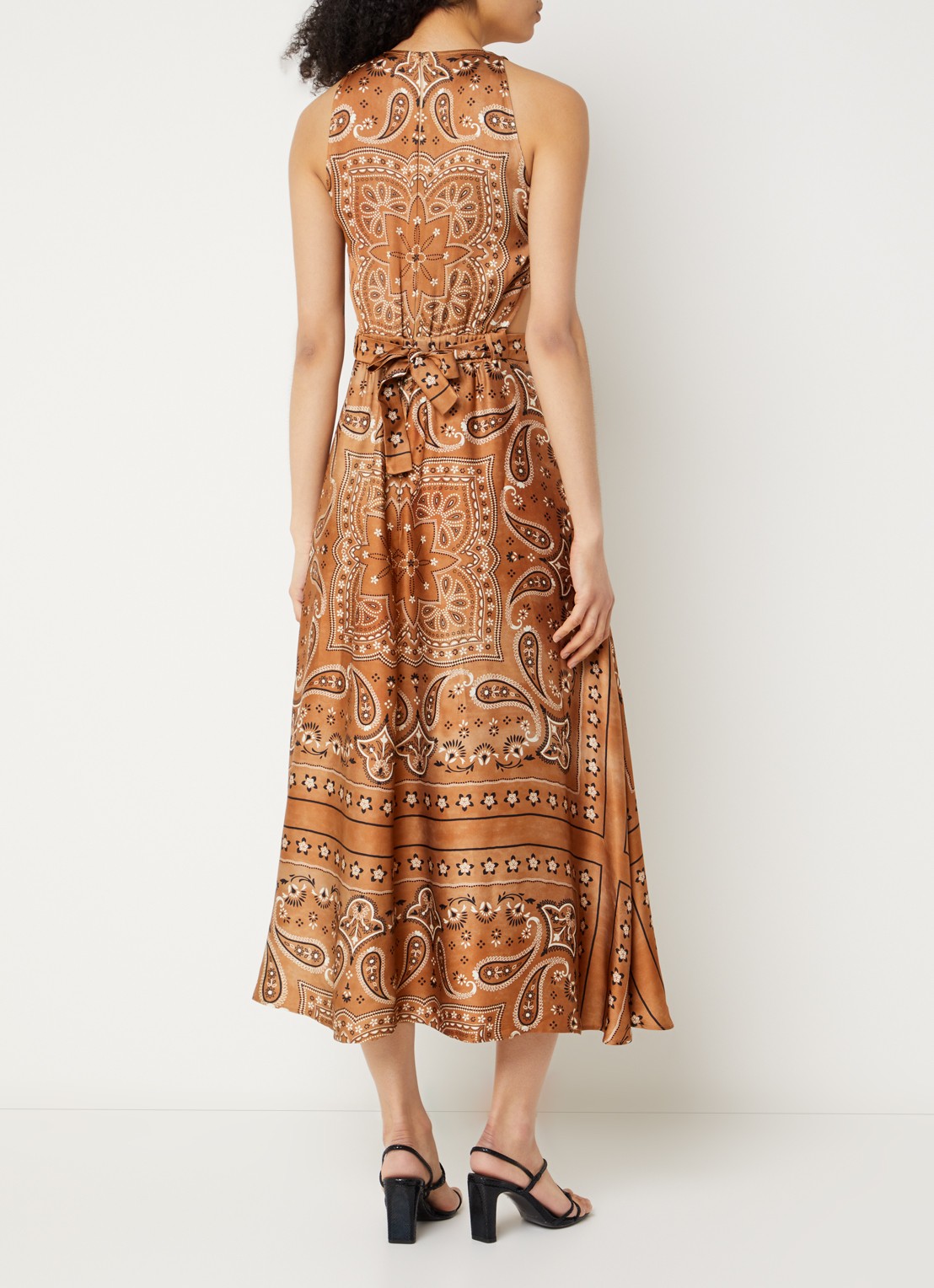 Sandro Midi jurk met paisley dessin en gestrikt detail - achterkant bruin
