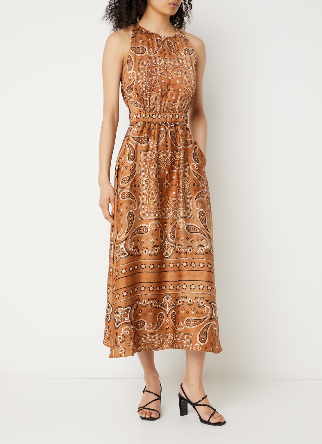 Sandro Midi jurk met paisley dessin en gestrikt detail - detail 2 bruin