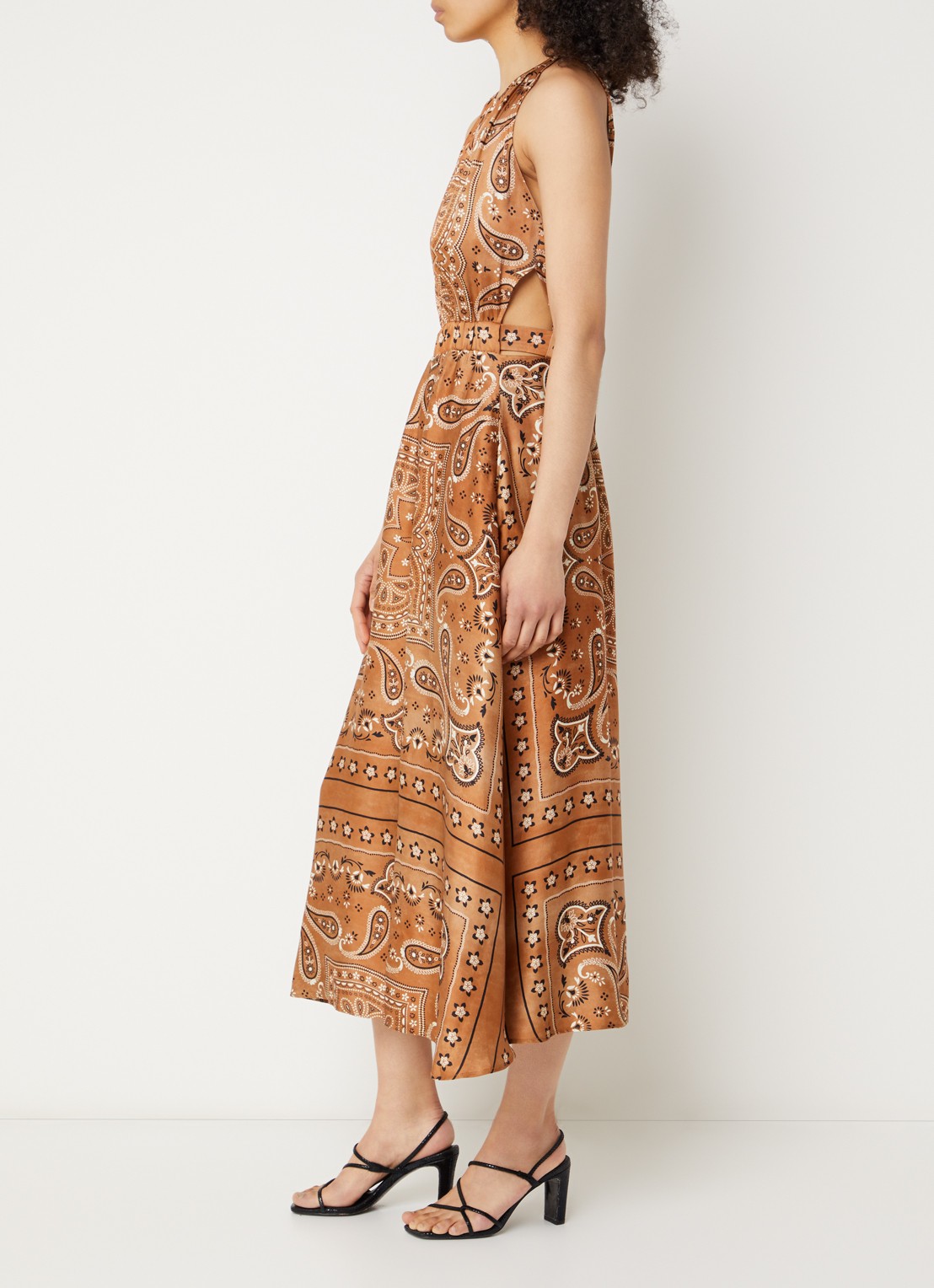 Sandro Midi jurk met paisley dessin en gestrikt detail - voorkant 4 bruin