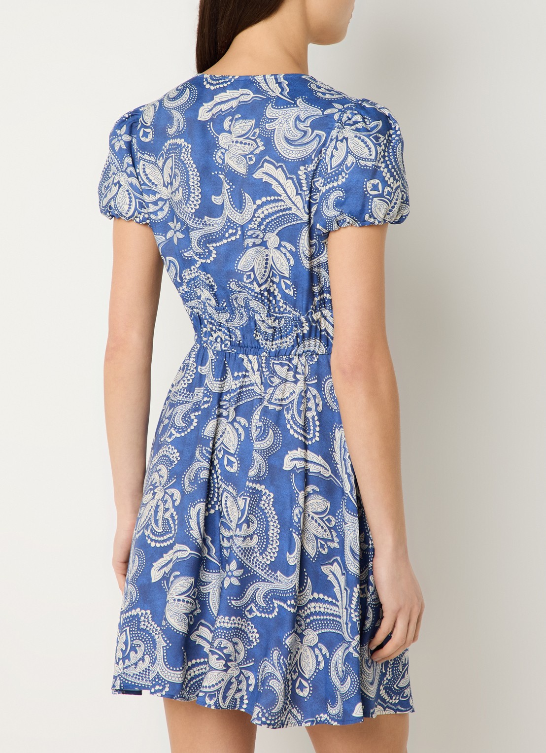 Sandro Midi jurk met print en ceintuur - achterkant 4 blauw