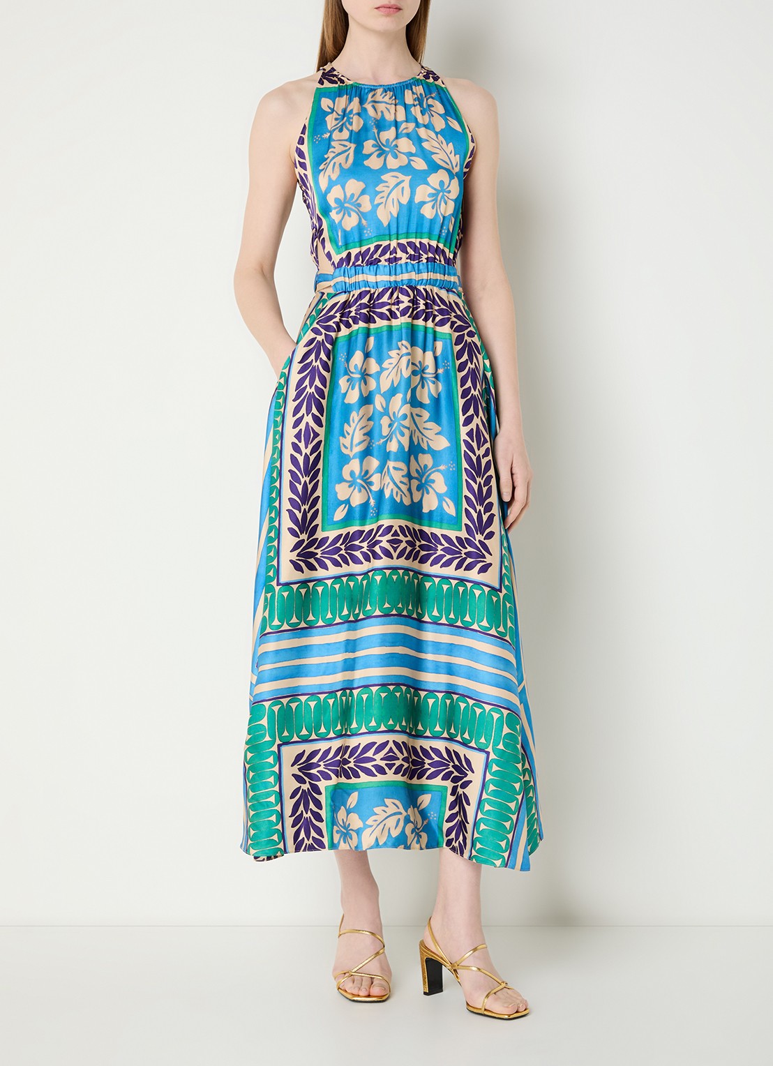 Sandro Midi jurk met print - detail blauw