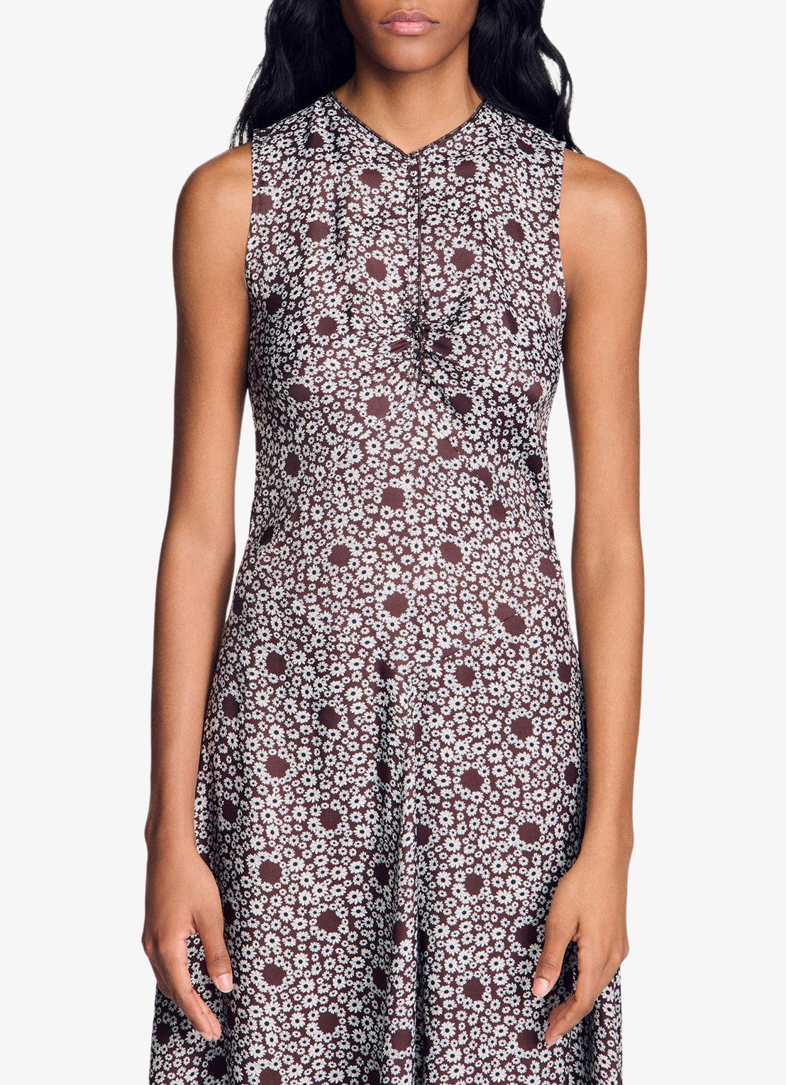 Sandro Midi jurk met ronde hals en bloemenprint - detail 2 bruin
