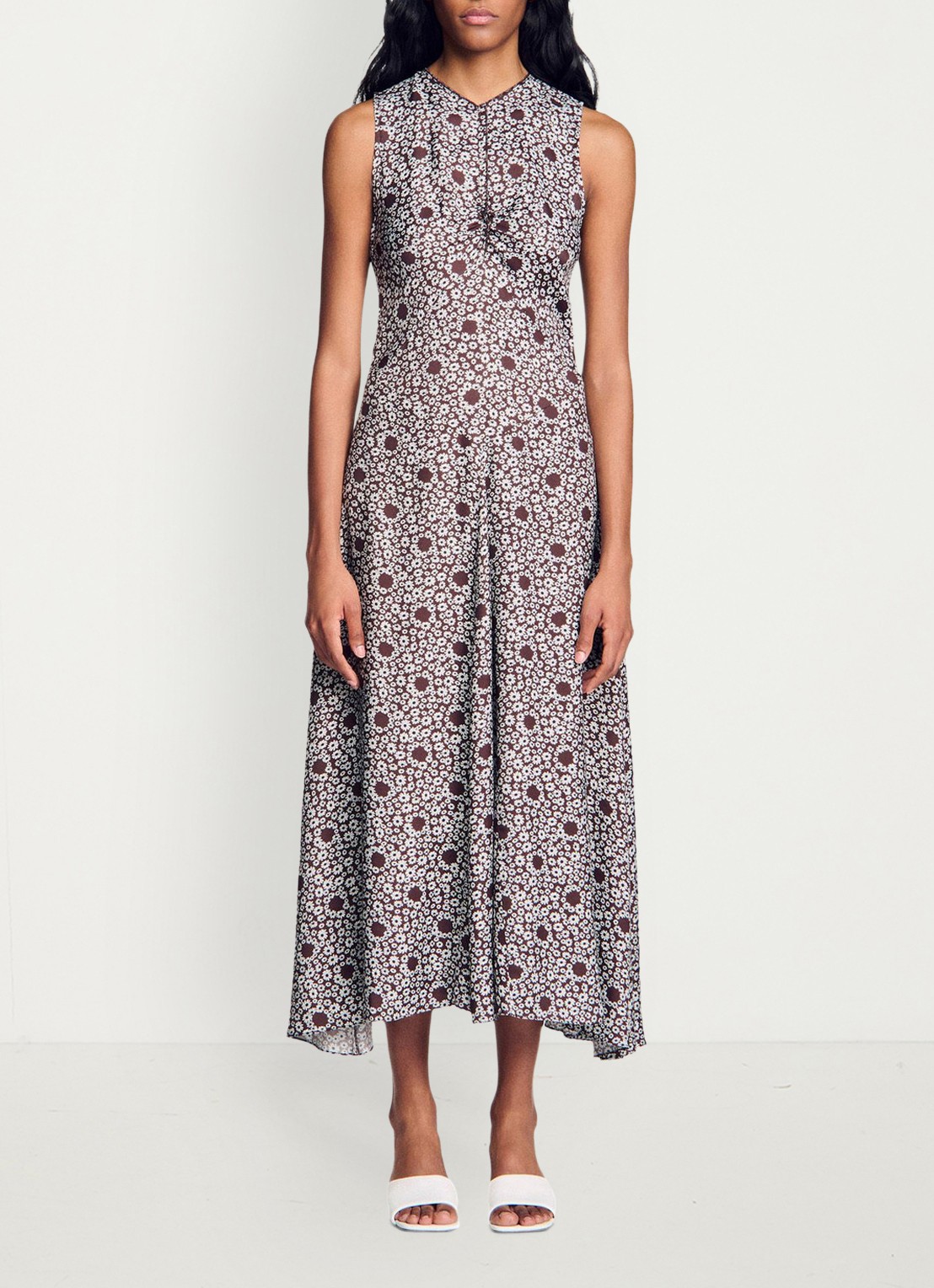 Sandro Midi jurk met ronde hals en bloemenprint - detail 3 bruin