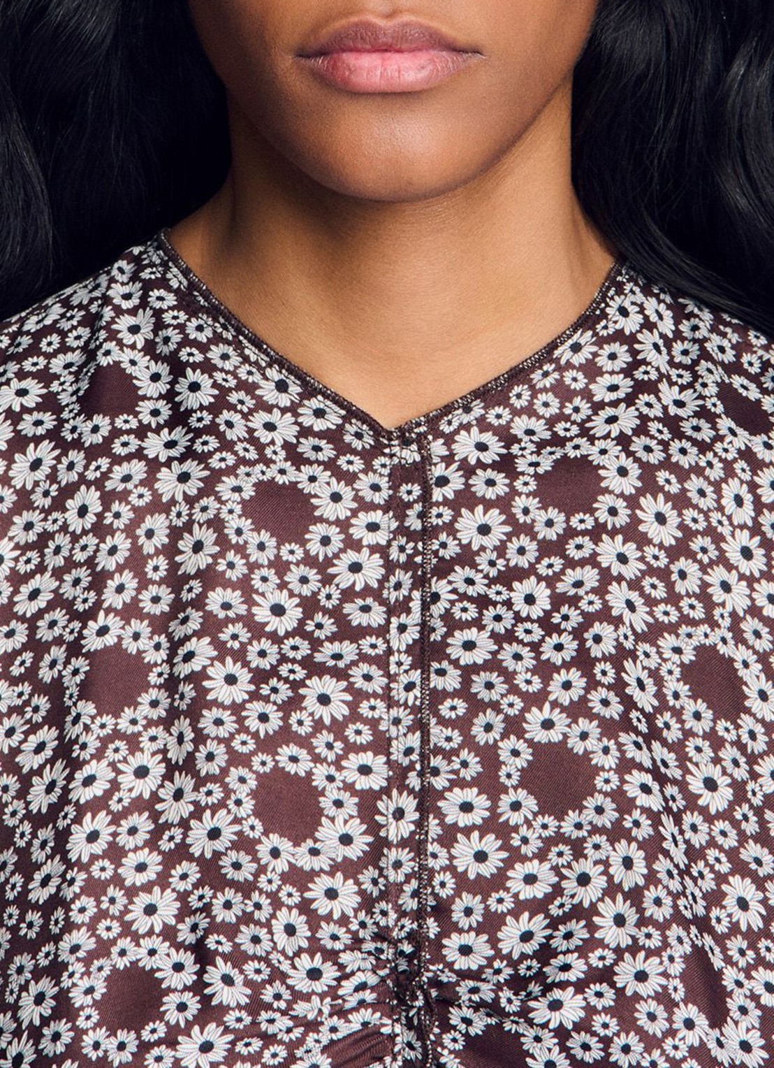 Sandro Midi jurk met ronde hals en bloemenprint - detail 4 bruin
