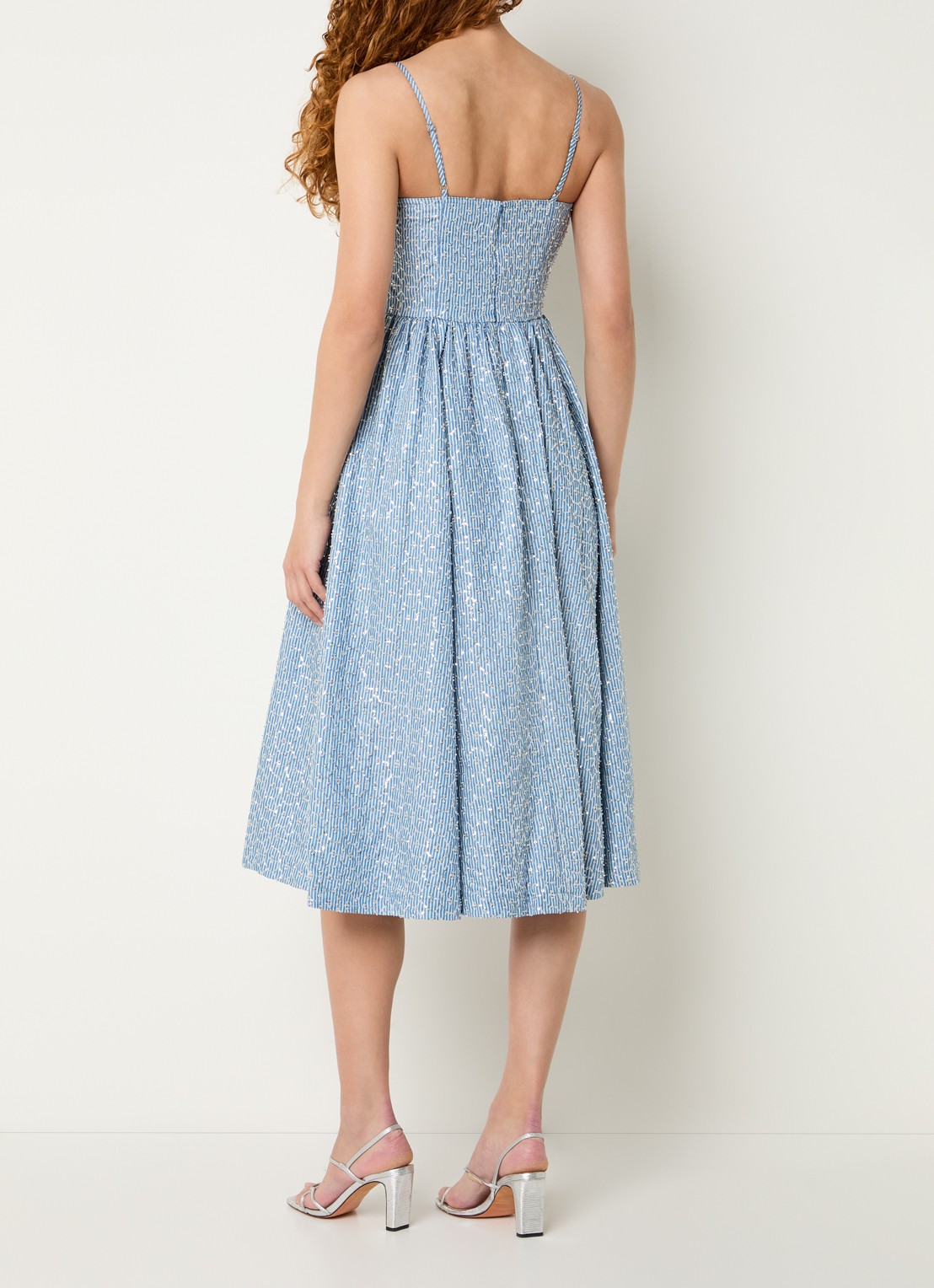 Sandro Midi jurk met streepprint en strass - achterkant blauw