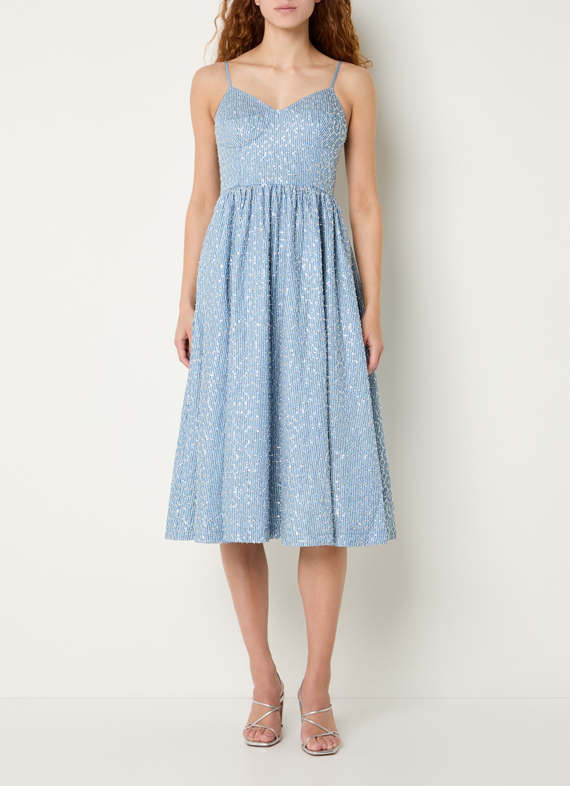 Sandro Midi jurk met streepprint en strass - detail 4 blauw