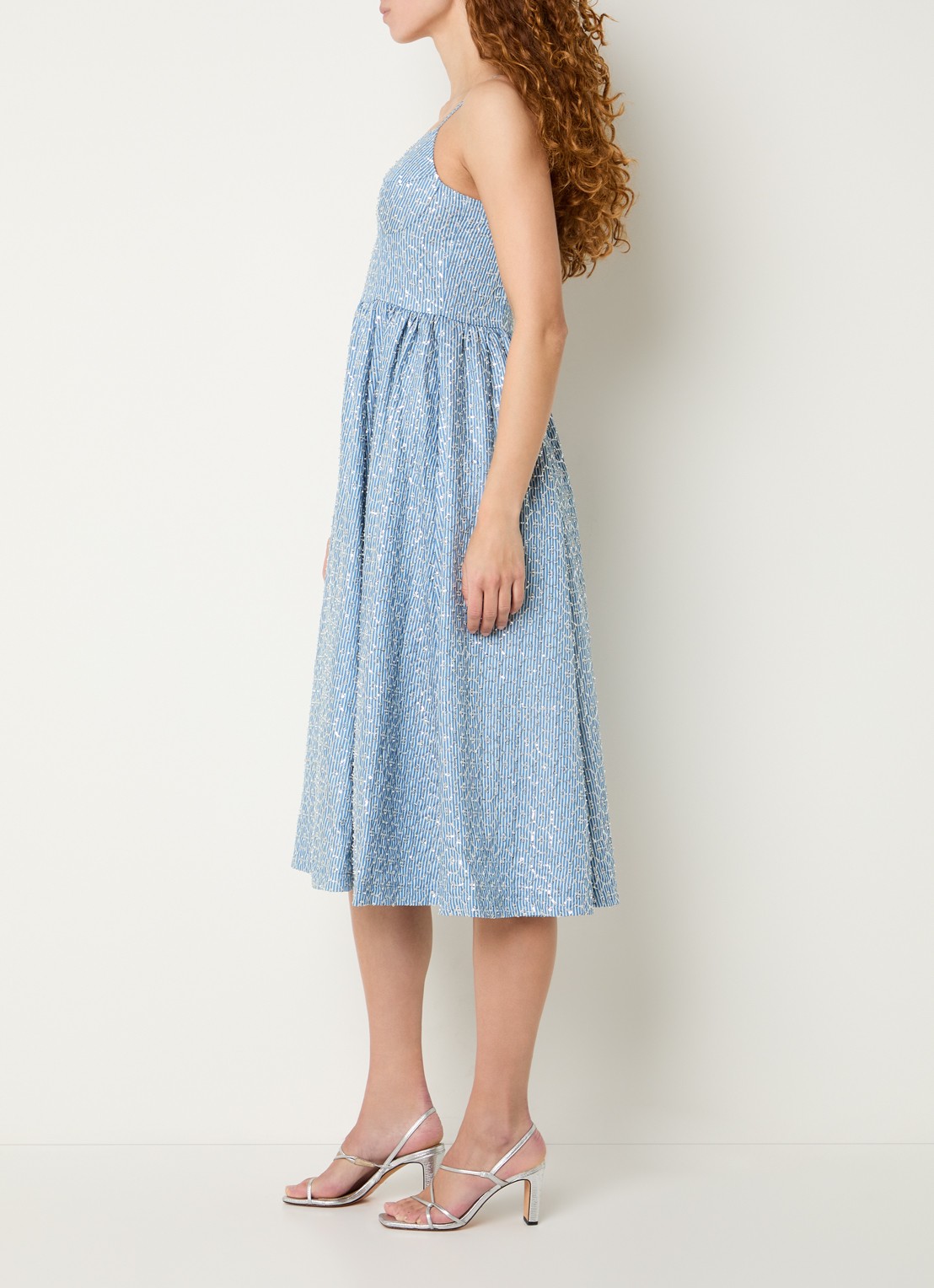 Sandro Midi jurk met streepprint en strass - voorkant 3 blauw