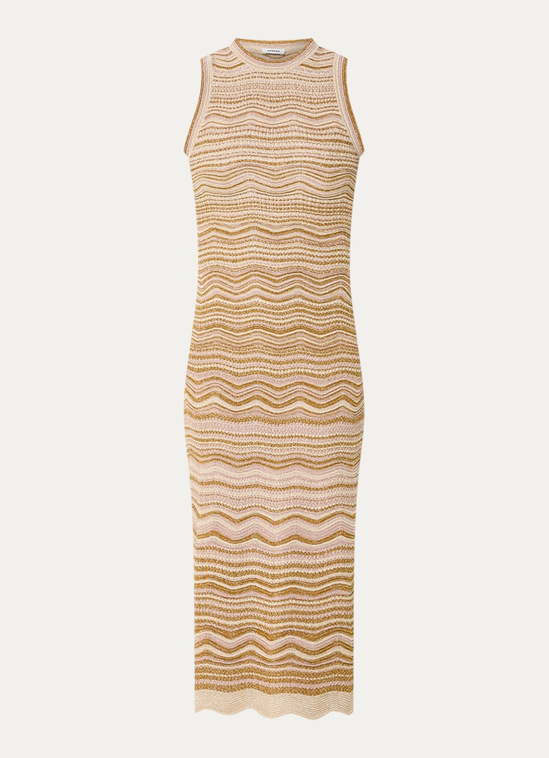 Sandro Midi jurk met structuur - voorkant camel
