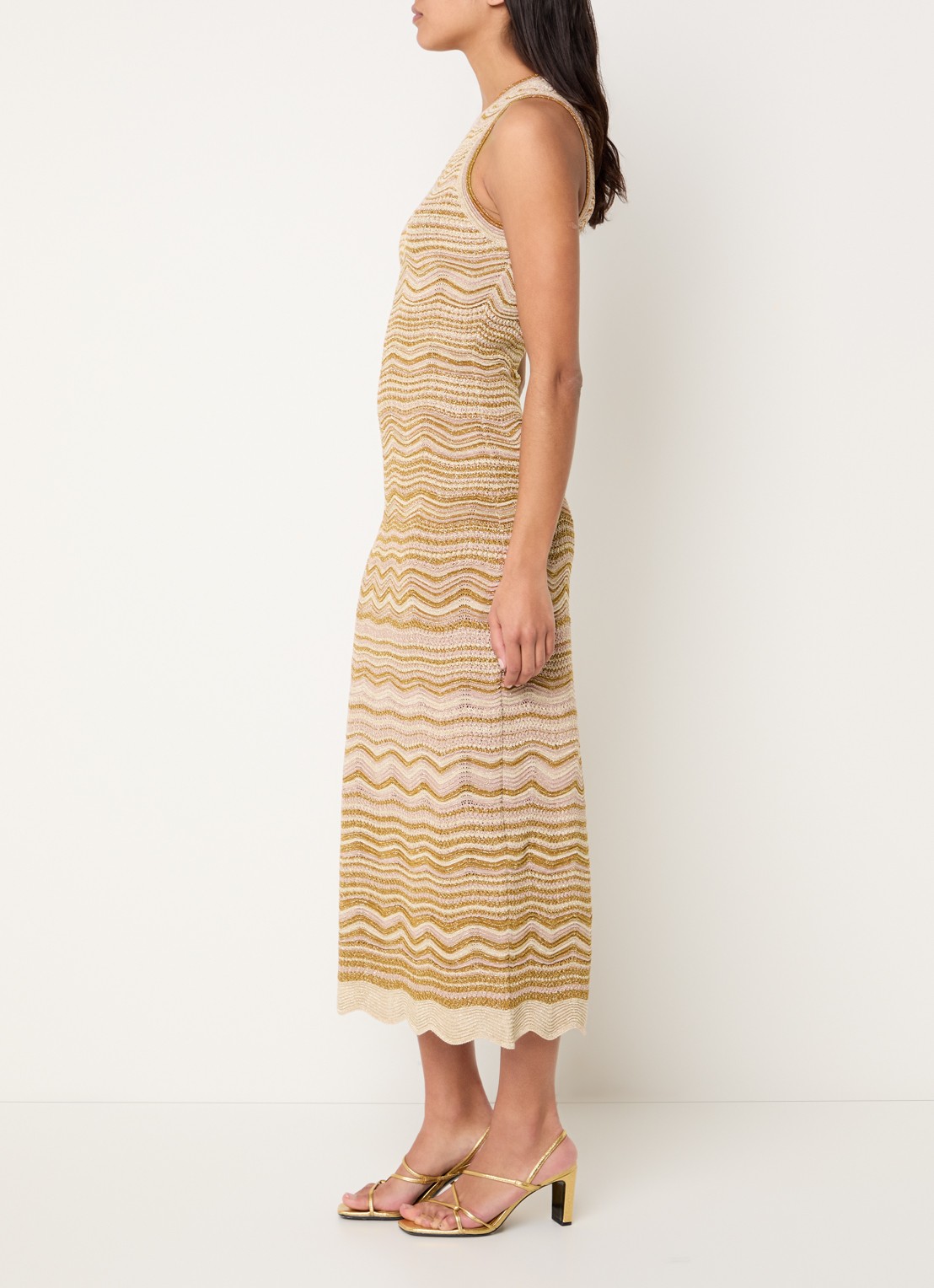 Sandro Midi jurk met structuur - voorkant 2 camel