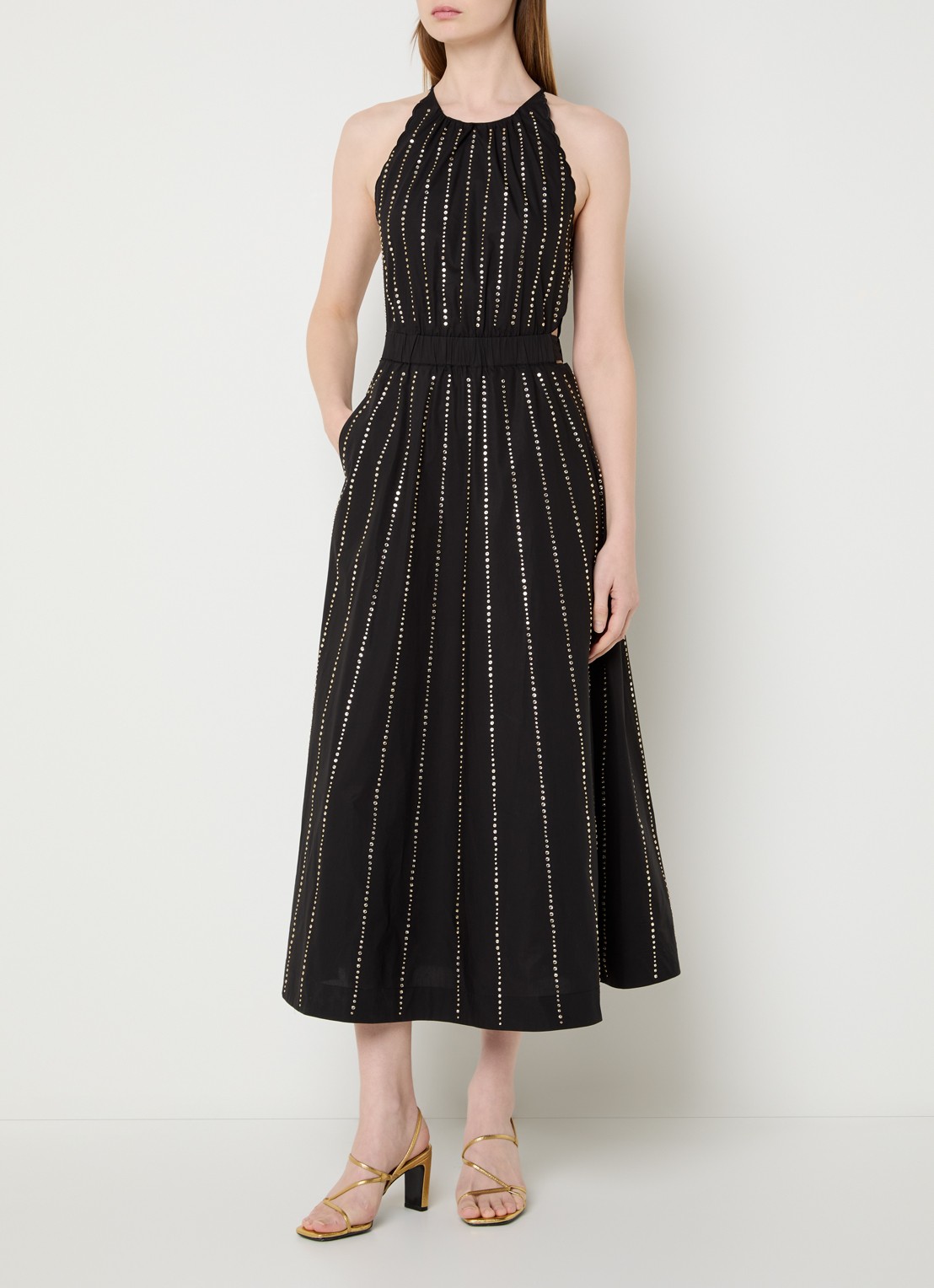 Sandro Midi jurk met studs en cut-out detail - detail 2 zwart