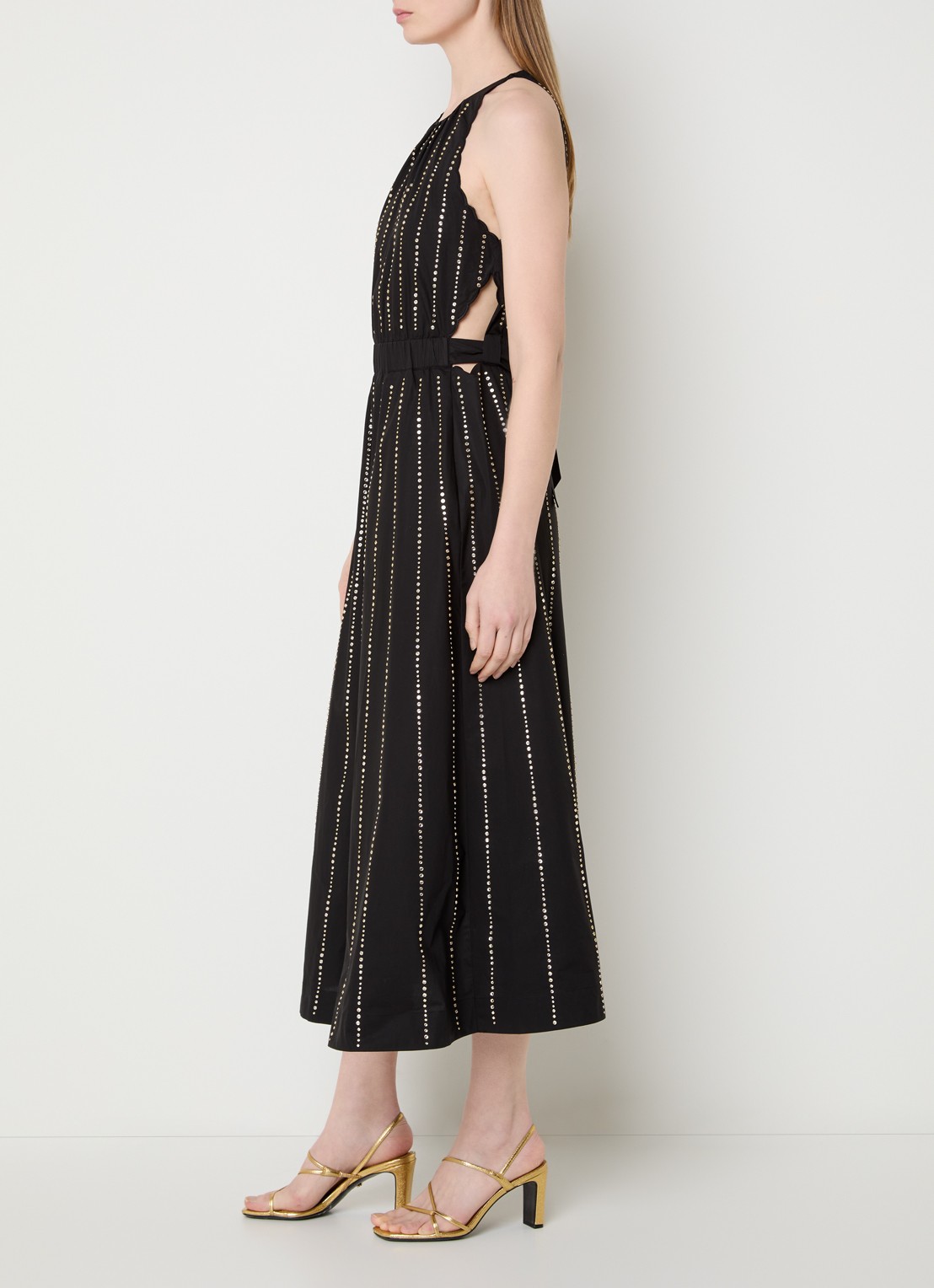 Sandro Midi jurk met studs en cut-out detail - voorkant 4 zwart