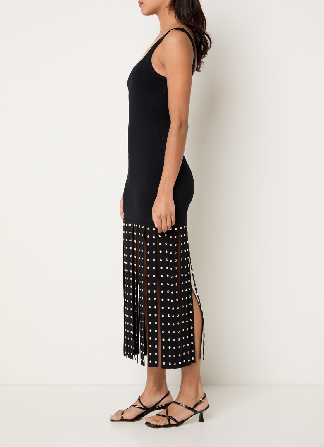 Sandro Midi jurk met studs - voorkant 2 zwart