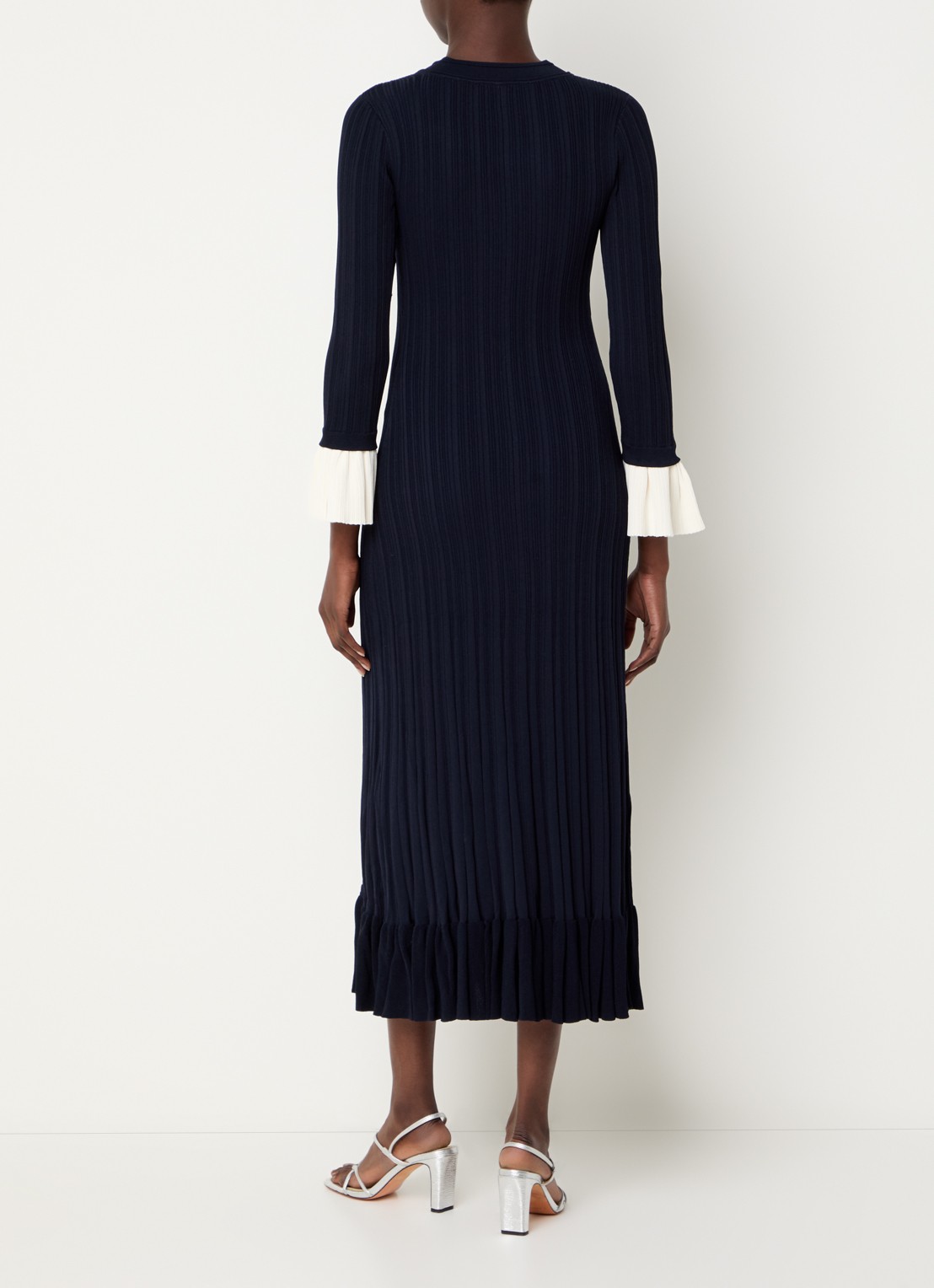 Sandro Midi jurk met V-hals - achterkant 2 donkerblauw