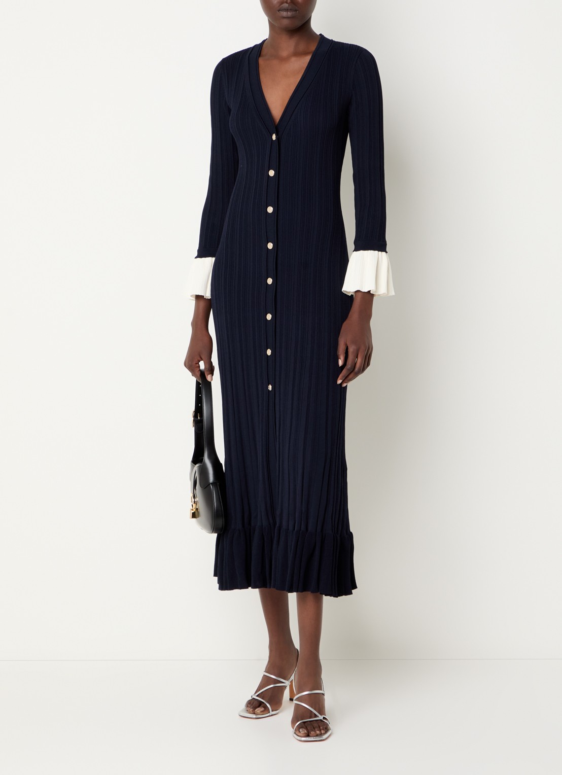 Sandro Midi jurk met V-hals - detail donkerblauw