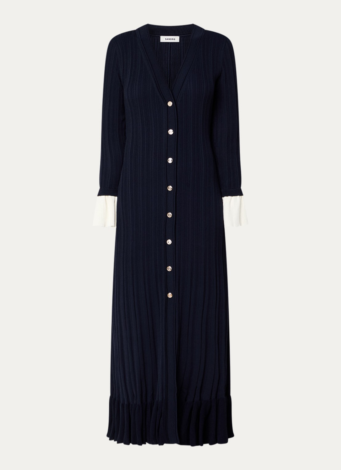 Sandro Midi jurk met V-hals - voorkant 3 donkerblauw