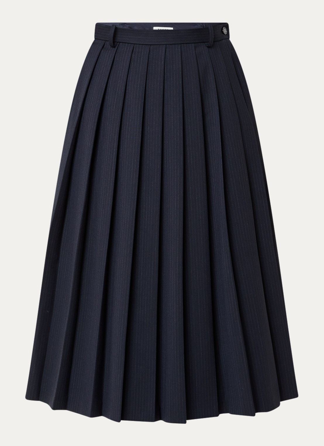 Sandro Midi plooirok in wolblend met streepprint - voorkant 2 donkerblauw