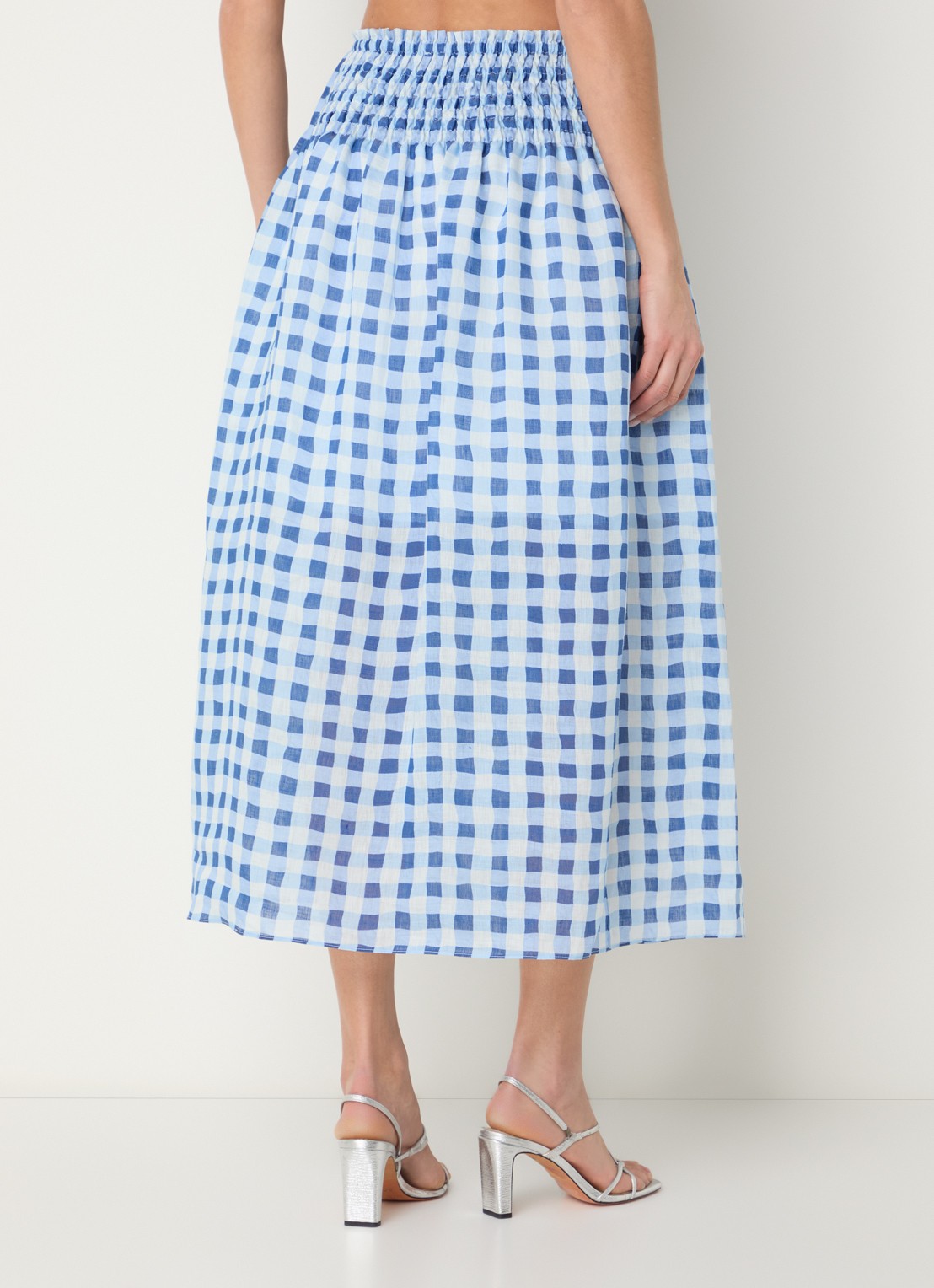 Sandro Midi rok in linnenblend met ruitdessin - achterkant 3 blauw