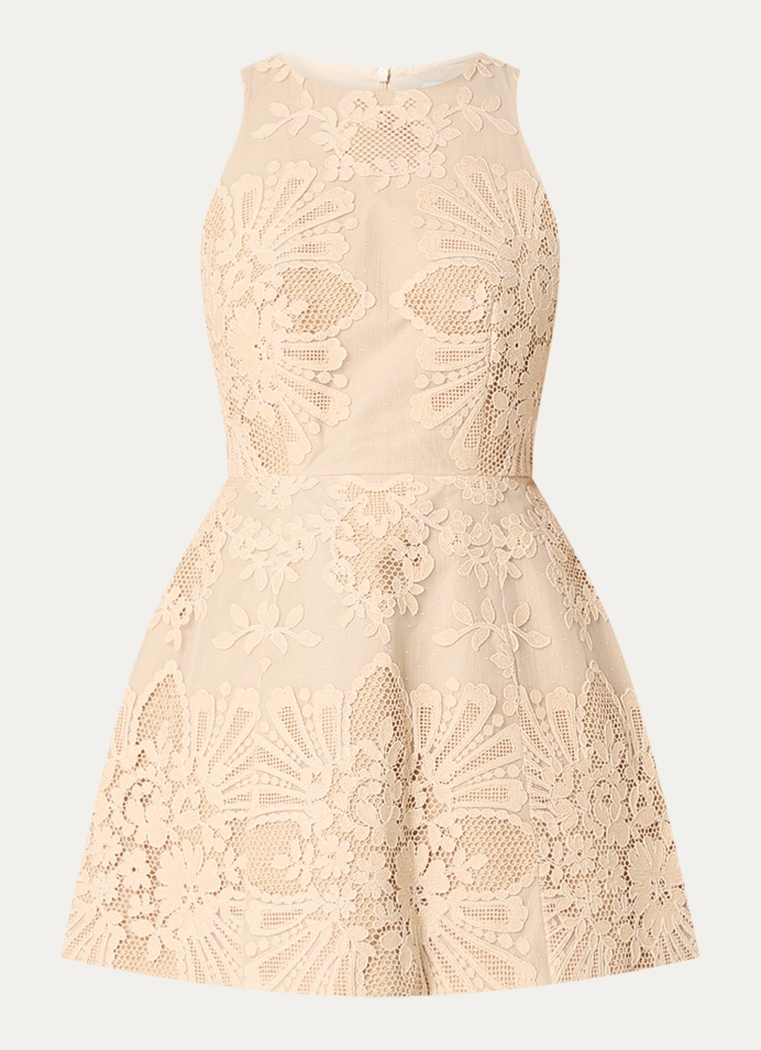 Sandro Mini A-lijn jurk met broderie - voorkant 3 camel
