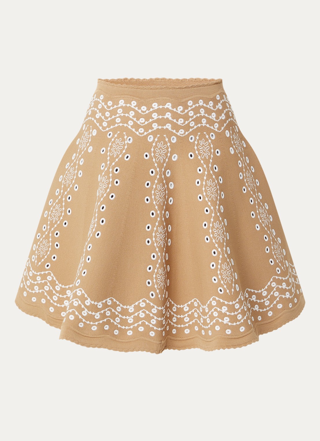 Sandro Mini A-lijn rok met broderie - voorkant beige