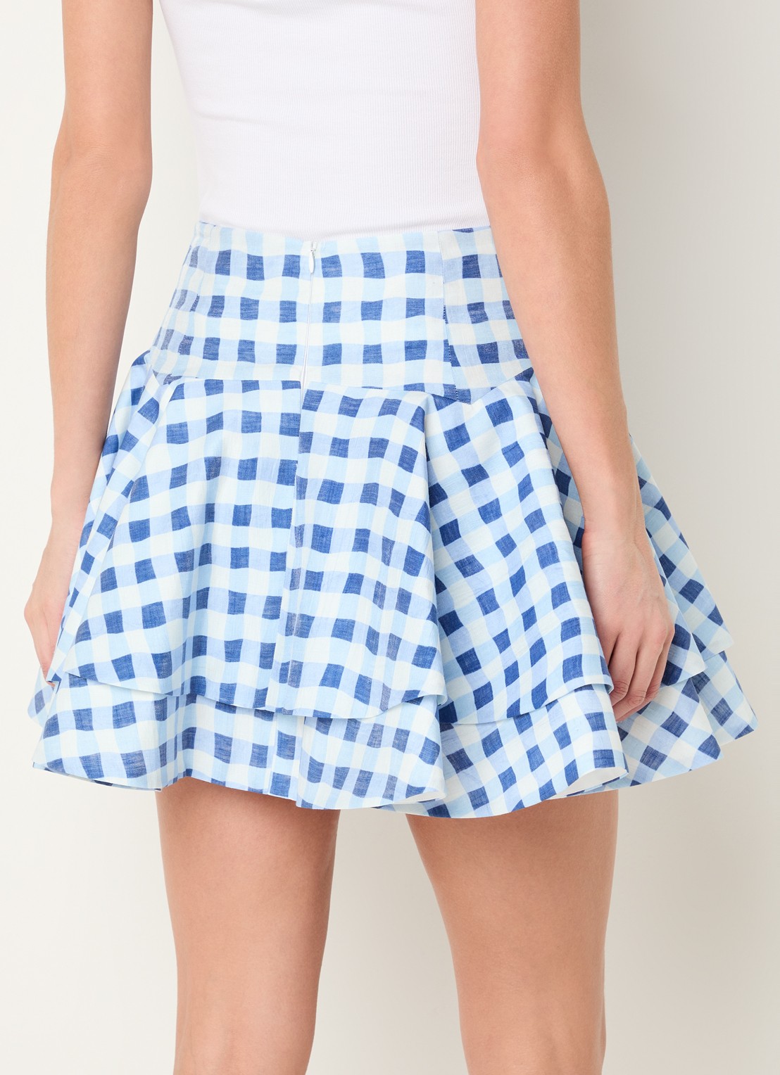 Sandro Mini A-lijn rok met ruitdessin in linnenblend - achterkant 4 blauw