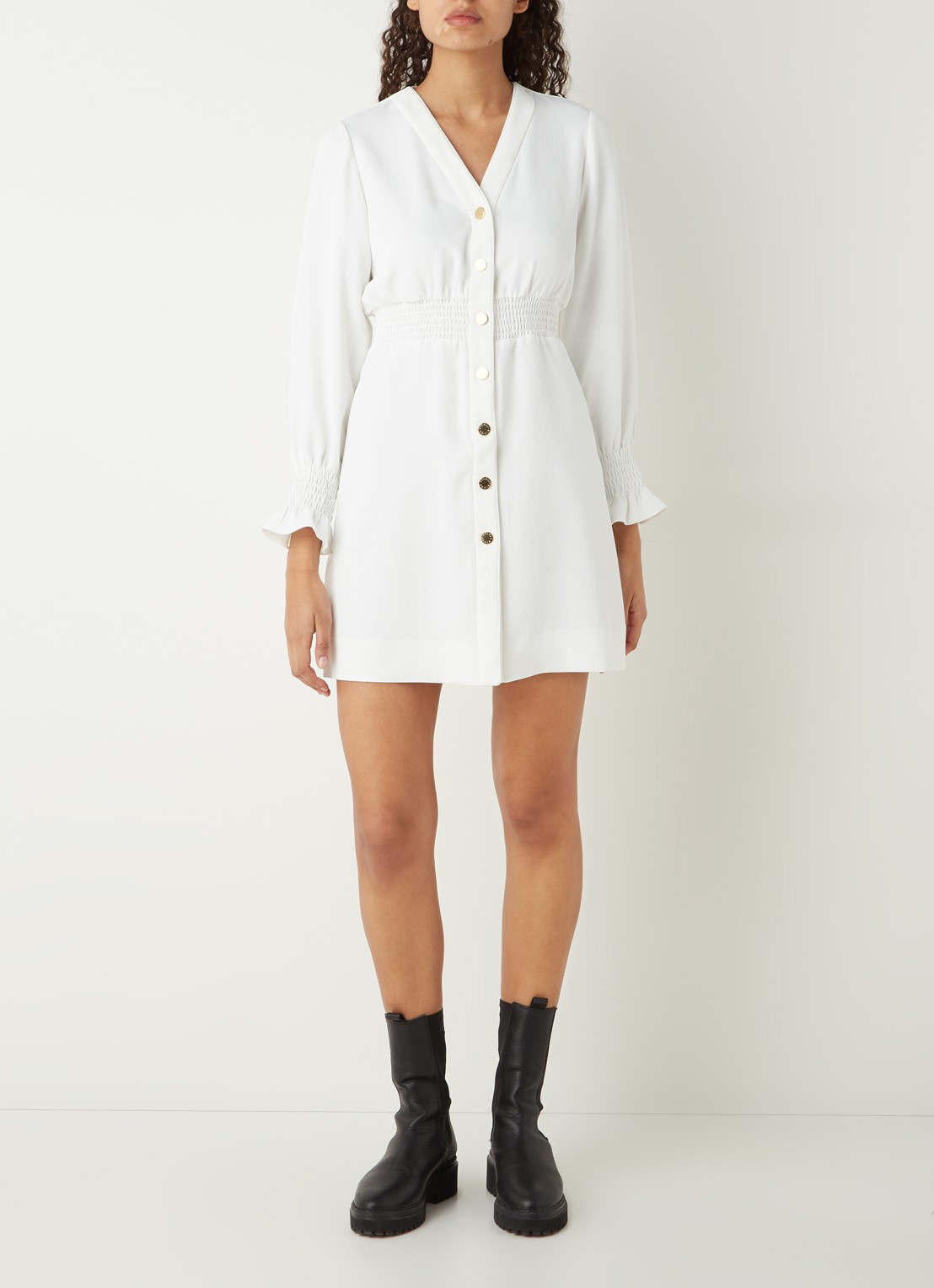 Sandro Mini blousejurk met smockwerk  - voorkant 4 wit