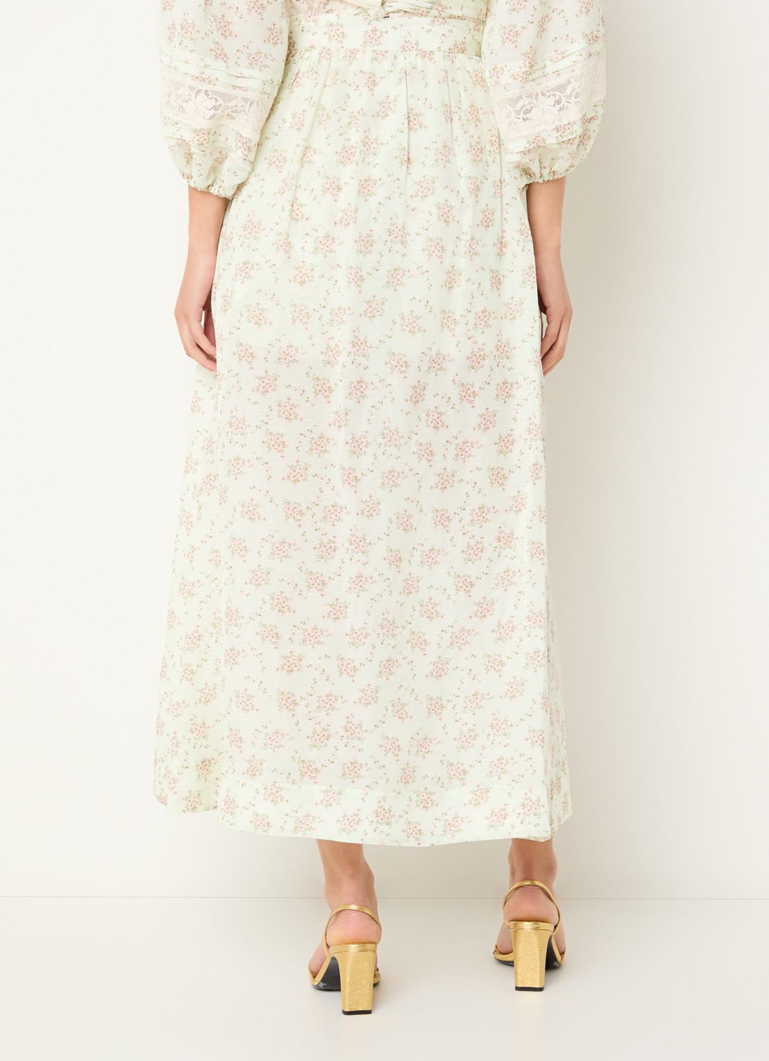 Sandro Mini broekrok in linnenblend met bloemenprint - achterkant 4 lichtgroen