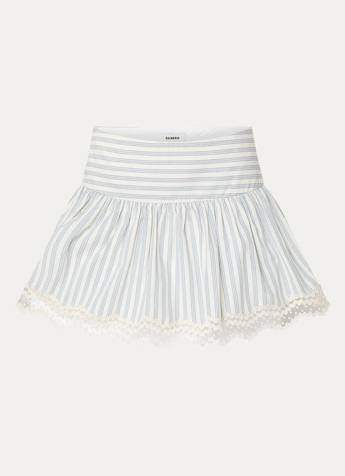 Sandro Mini broekrok met streepprint en details van kant  - voorkant 3 blauw