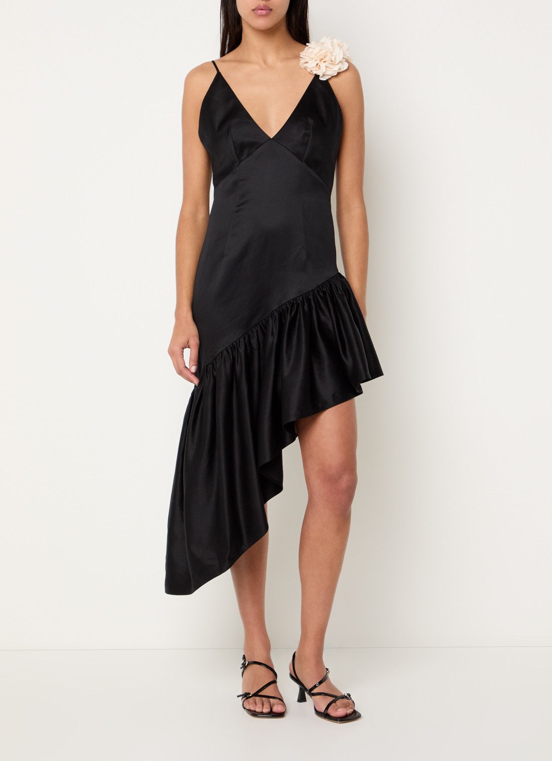 Sandro Mini jurk in linnenblend met volant en applicatie - detail 3 zwart