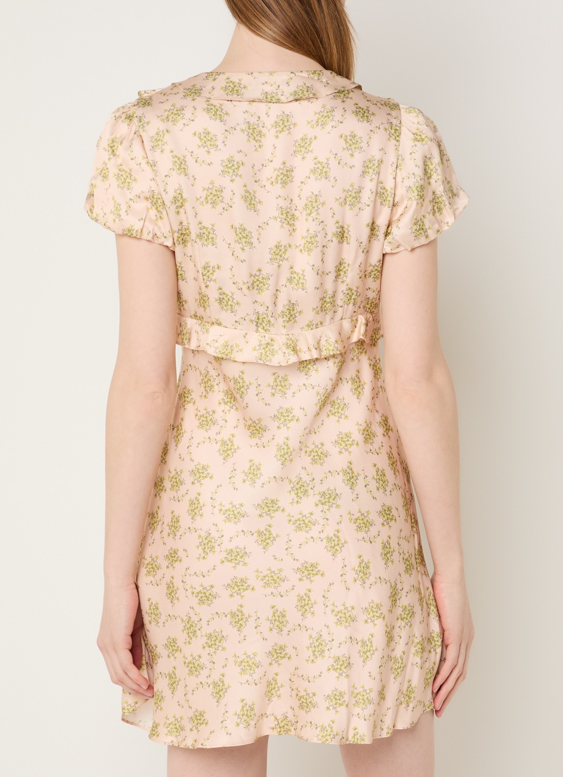 Sandro Mini jurk met bloemenprint en ruches - achterkant 2 lichtroze