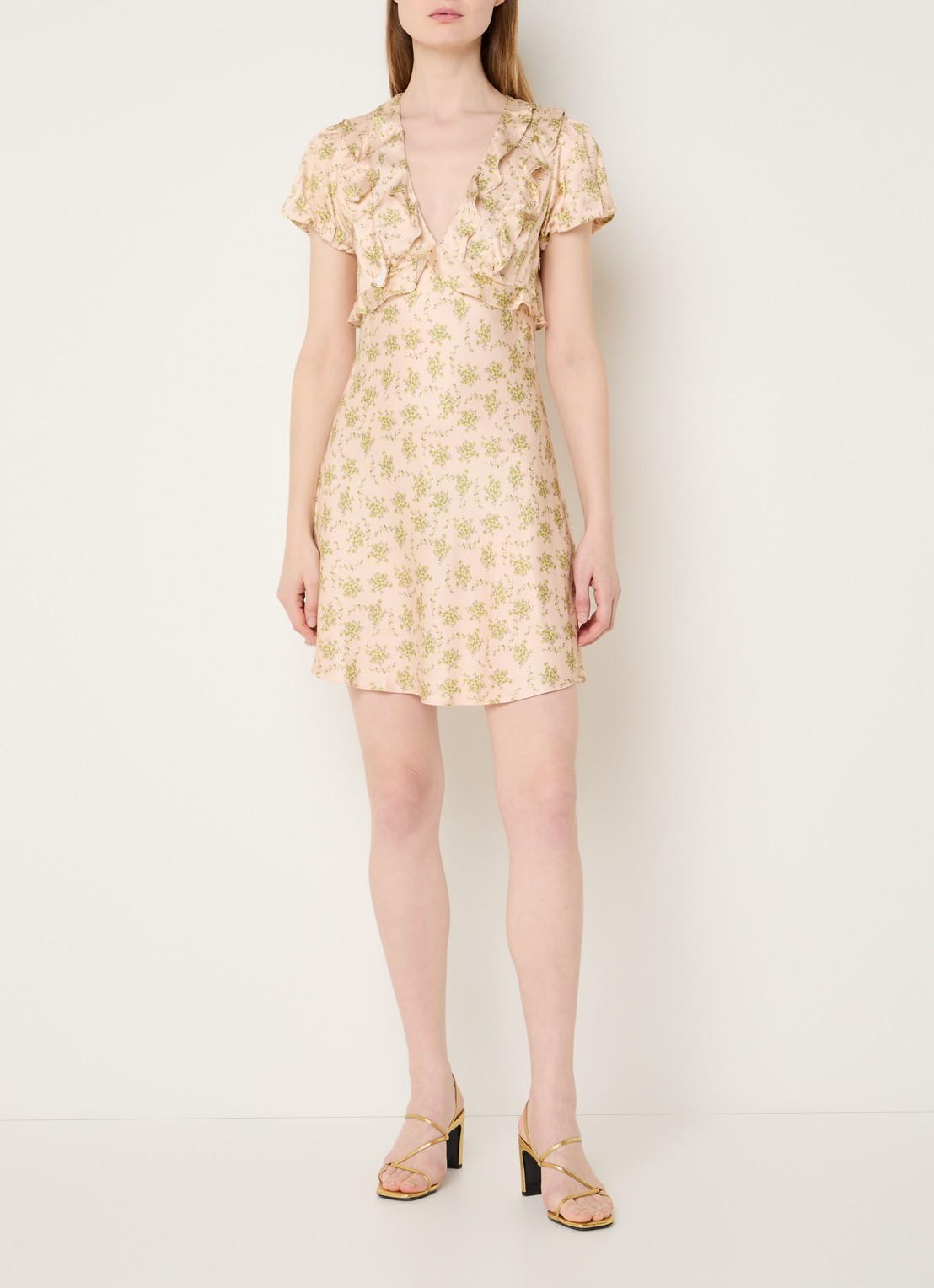 Sandro Mini jurk met bloemenprint en ruches - voorkant 4 lichtroze