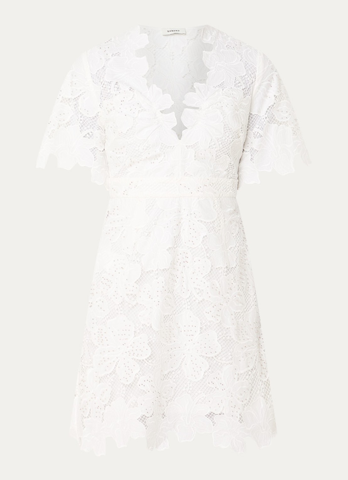 Sandro Mini jurk met broderie en strass - voorkant 3 wit