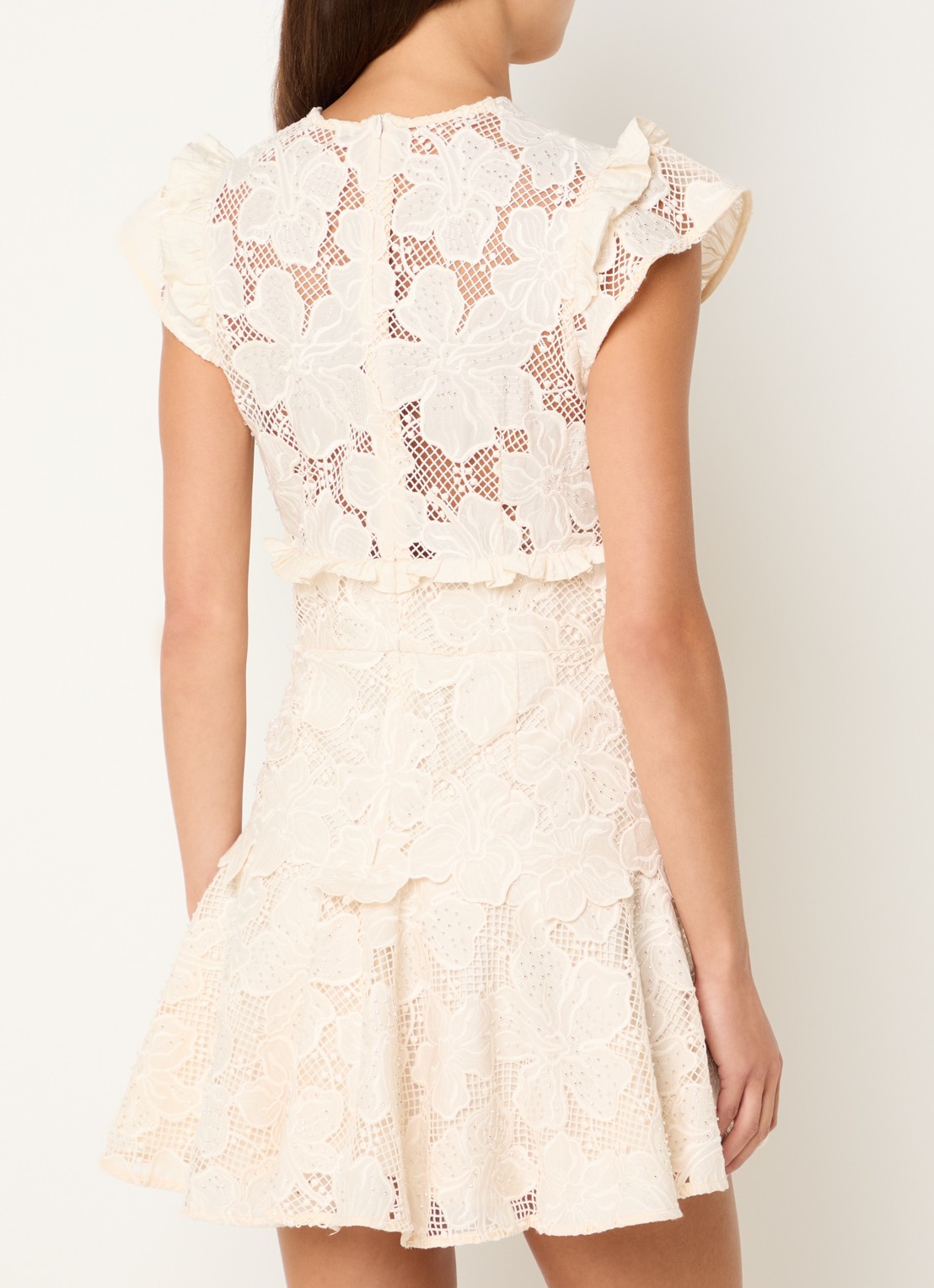 Sandro Mini jurk met broderie en strass - achterkant beige