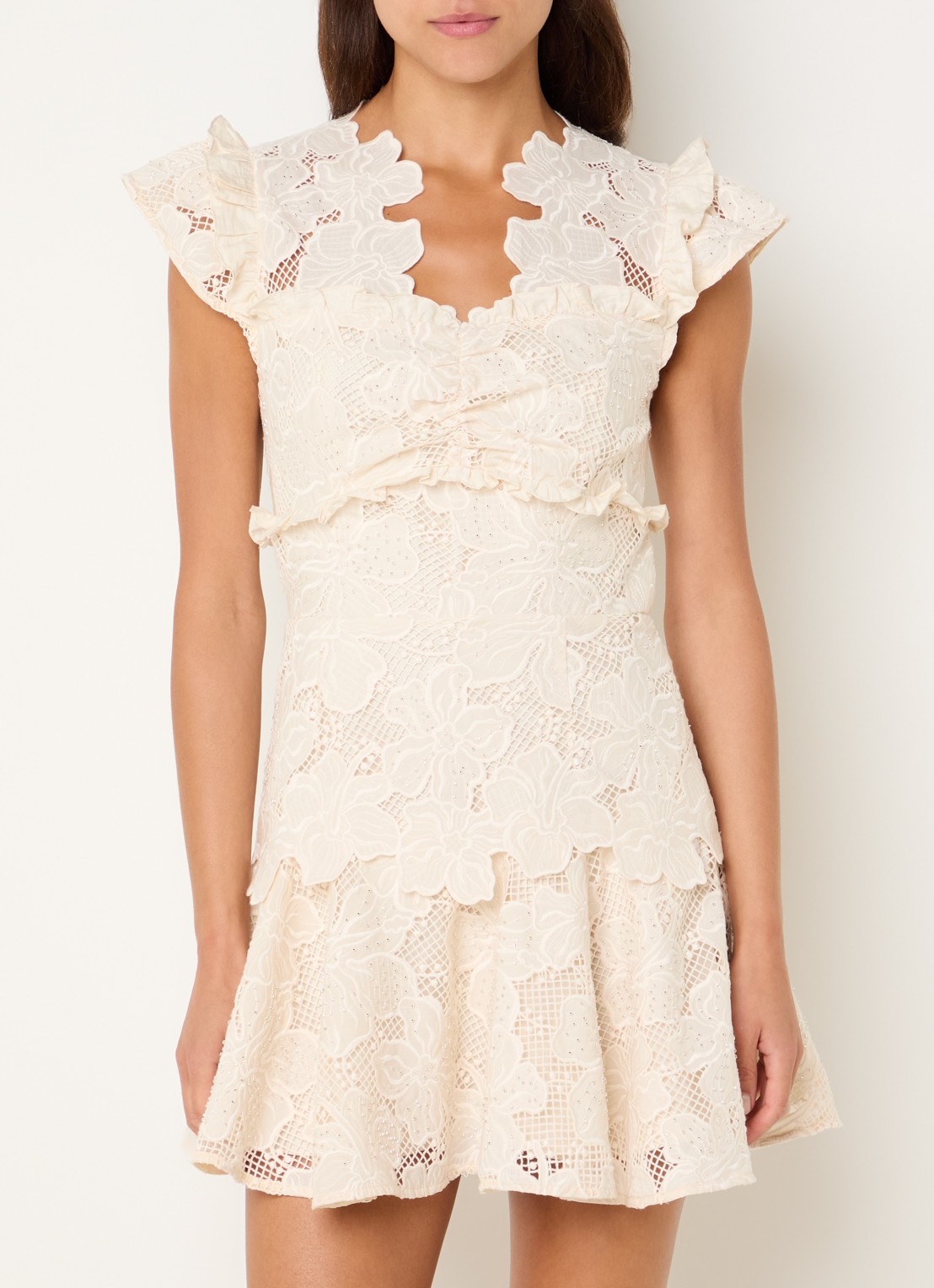 Sandro Mini jurk met broderie en strass - detail 4 beige