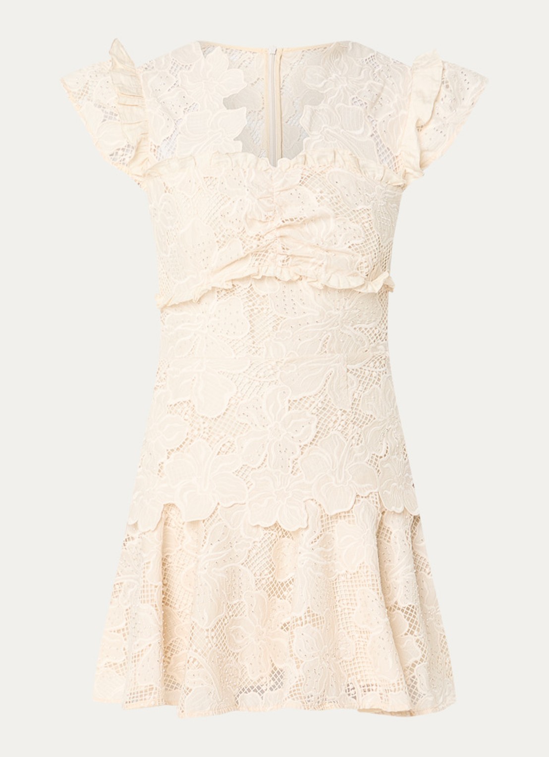 Sandro Mini jurk met broderie en strass - voorkant 2 beige