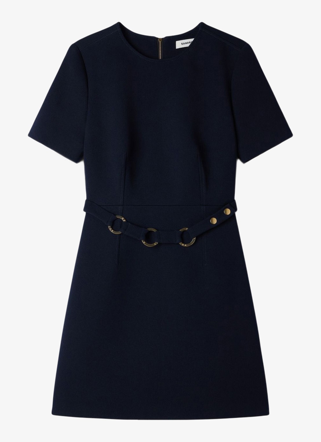 Sandro Mini jurk met ceintuur - voorkant donkerblauw