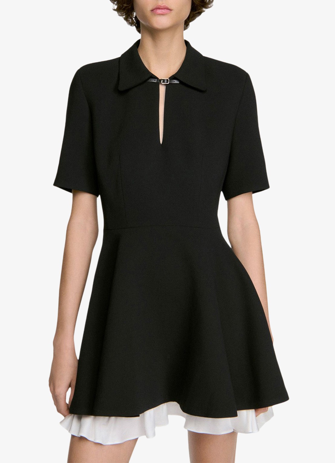 Sandro Mini jurk met leren details - detail 3 zwart