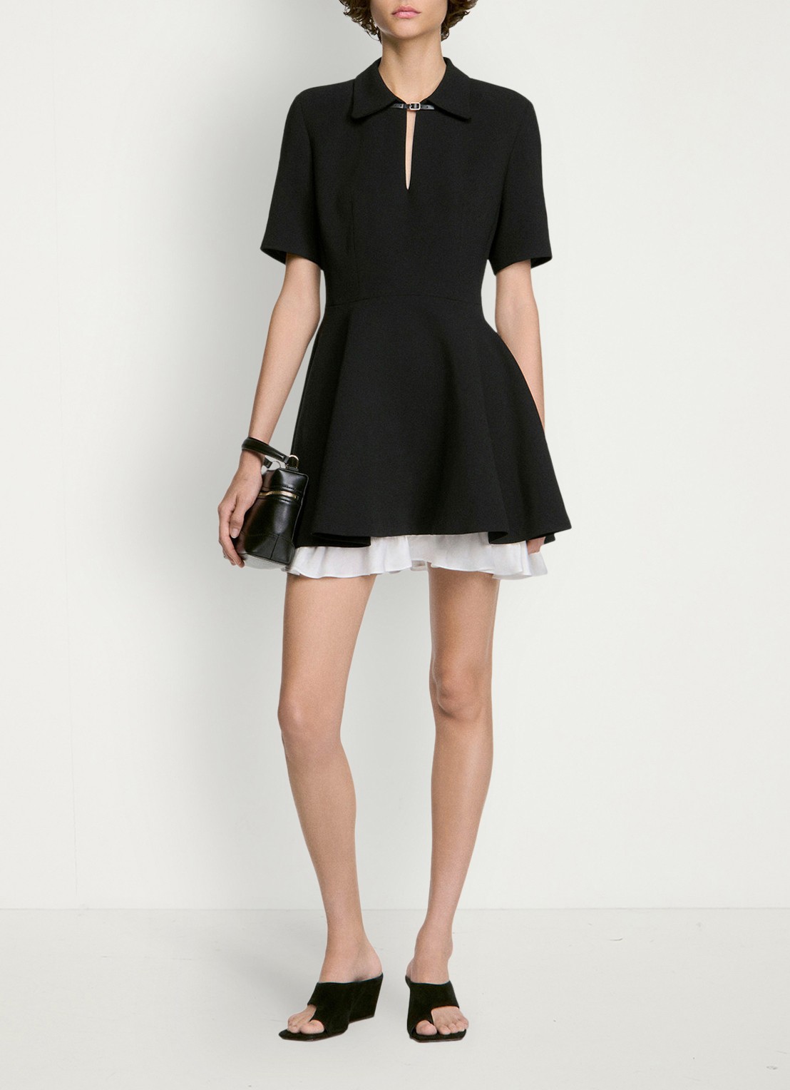 Sandro Mini jurk met leren details - detail 4 zwart