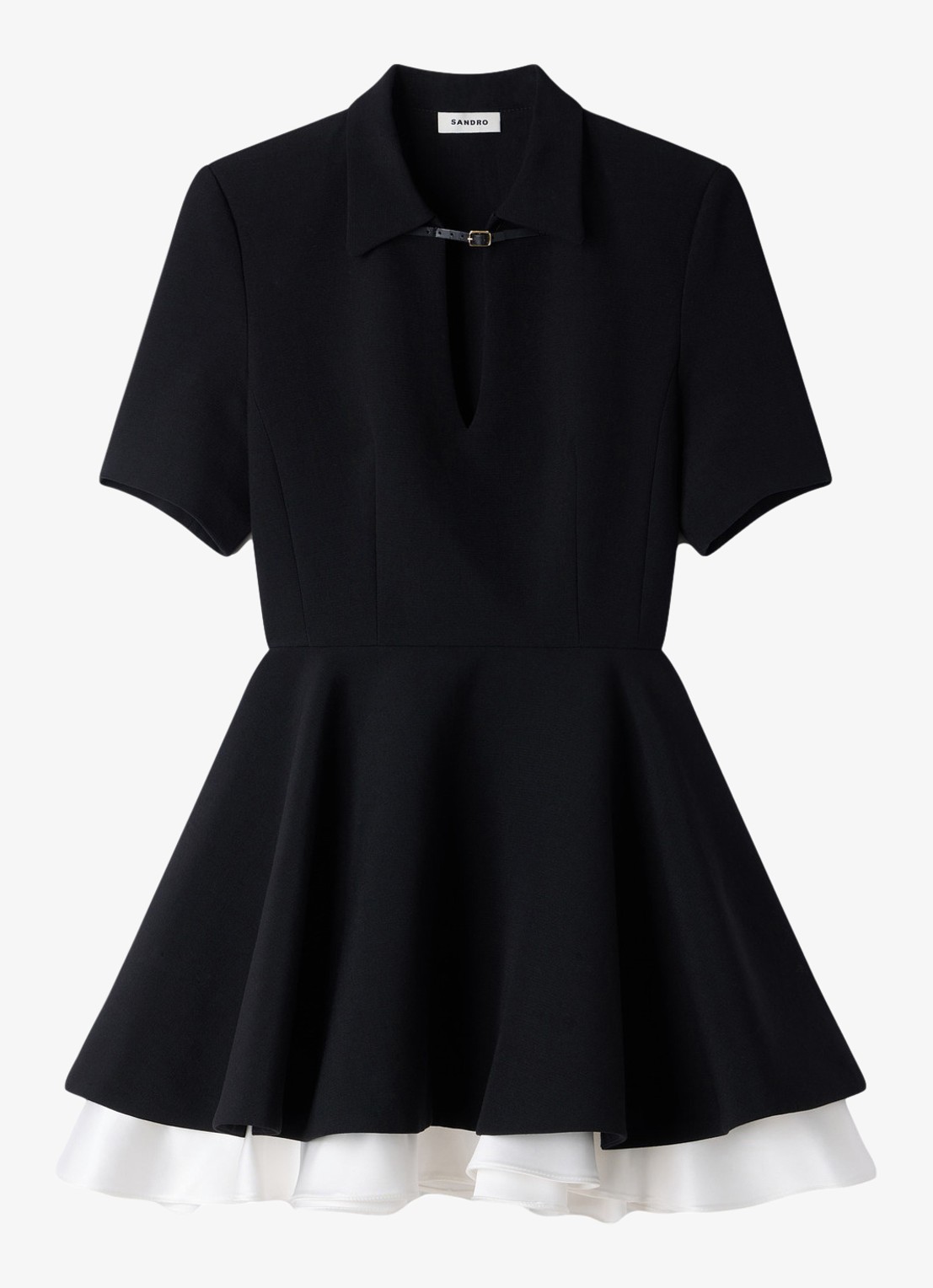 Sandro Mini jurk met leren details - voorkant zwart