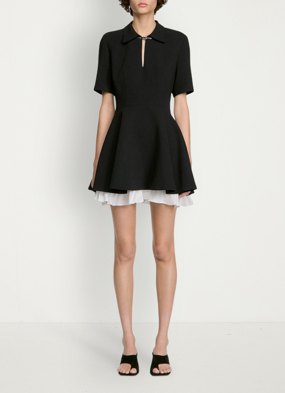 Sandro Mini jurk met leren details - voorkant 2 zwart