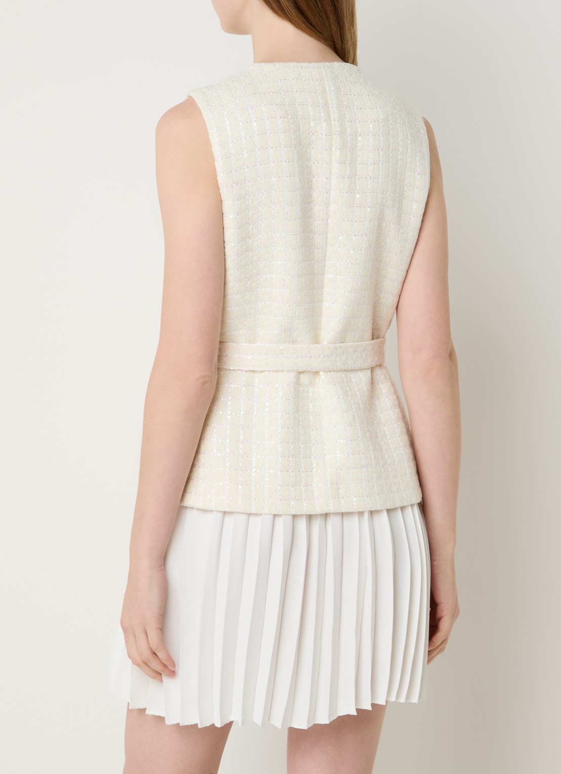 Sandro Mini jurk met pailletten en ceintuur - achterkant creme