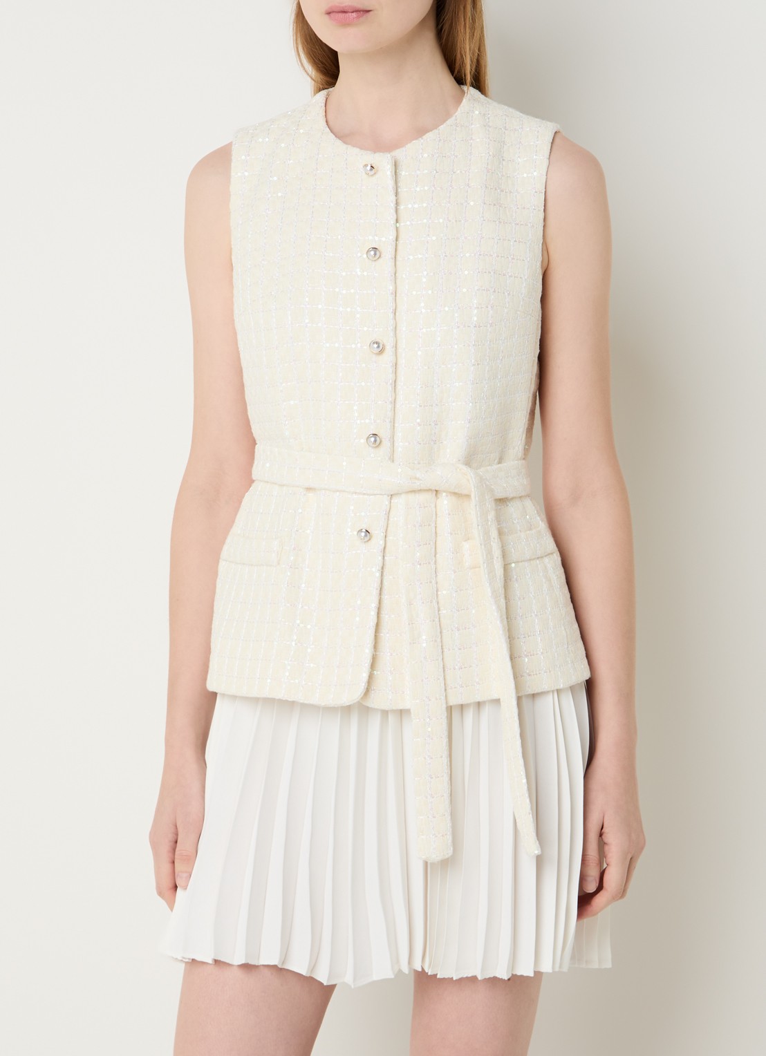 Sandro Mini jurk met pailletten en ceintuur - detail 4 creme